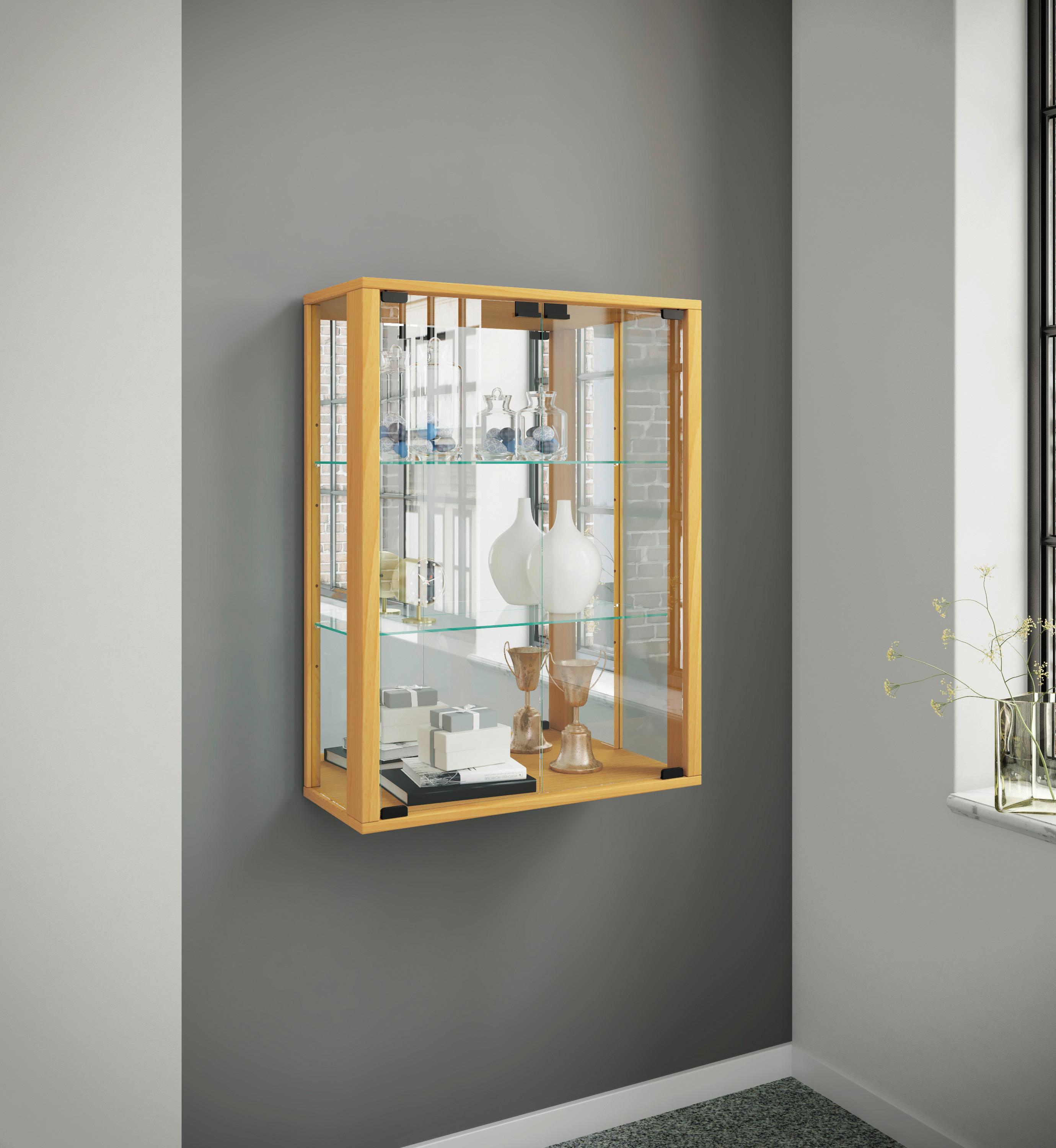Viseča Vitrina Udina, Barva Bukve, Z Ogledalom - črna/barve bukve, Moderno, umetna masa/steklo (60/80/25cm) - MID.YOU