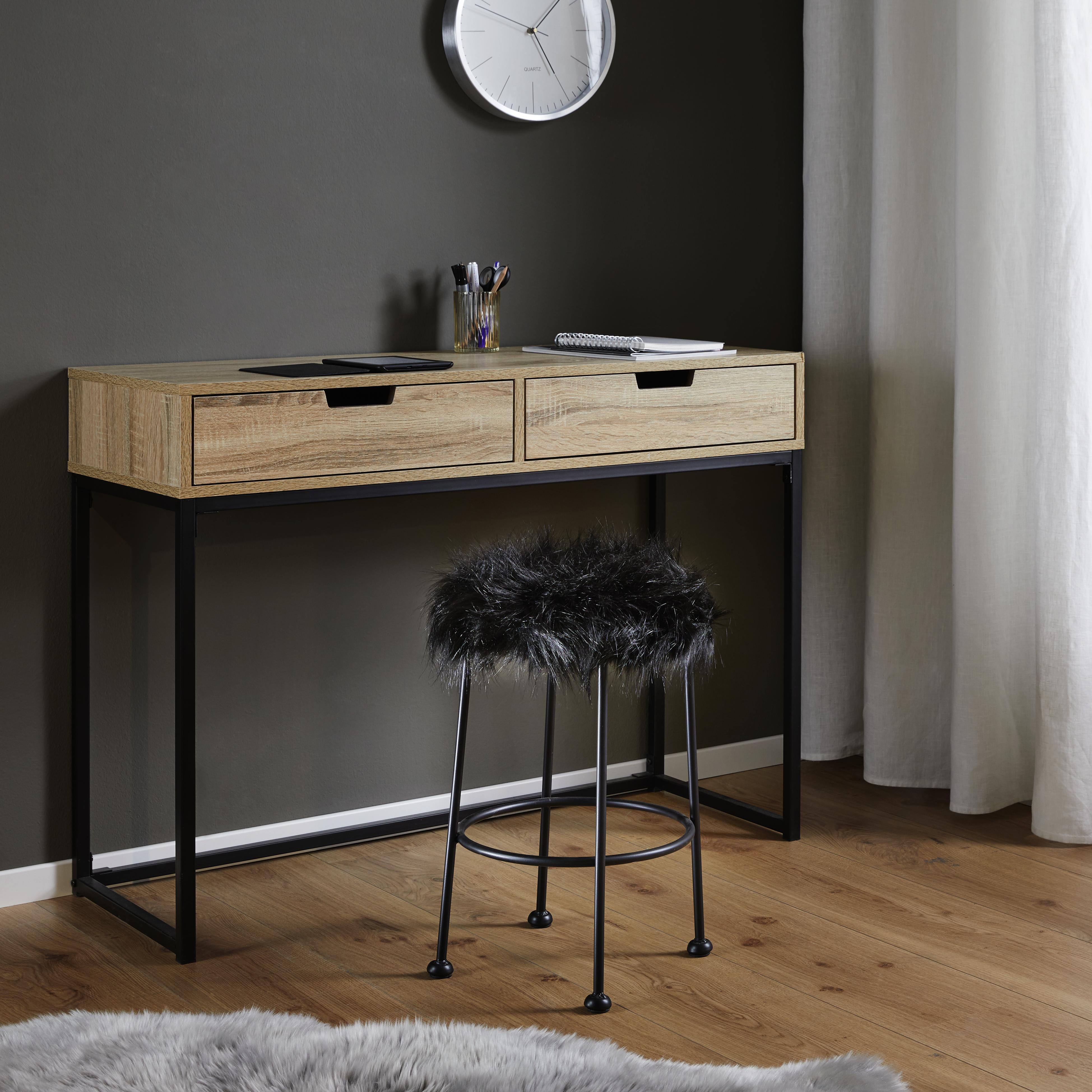 Hocker in Schwarz 'Luzie' - Schwarz, MODERN, Fell/Metall (30/50cm) - Bessagi Home