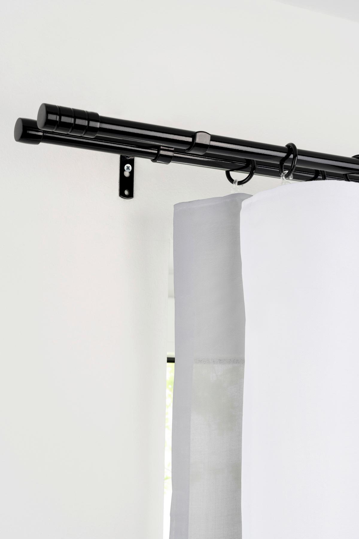 Vorhangstangenset Joo aus Metall ca. 130-240cm - Schwarz, Kunststoff/Metall (130-240cm) - Premium Living