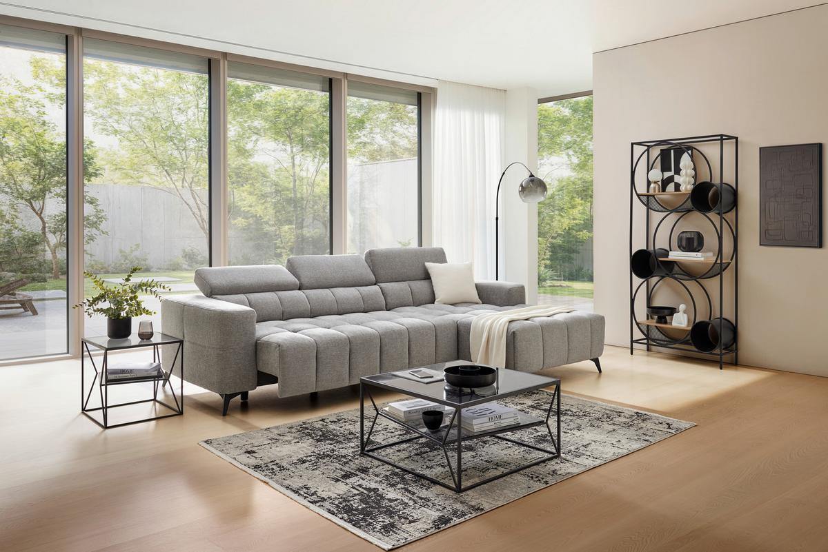 Wohnlandschaft Melbourne Grau - Schwarz/Grau, MODERN, Holz/Textil (285/182cm) - Mömax