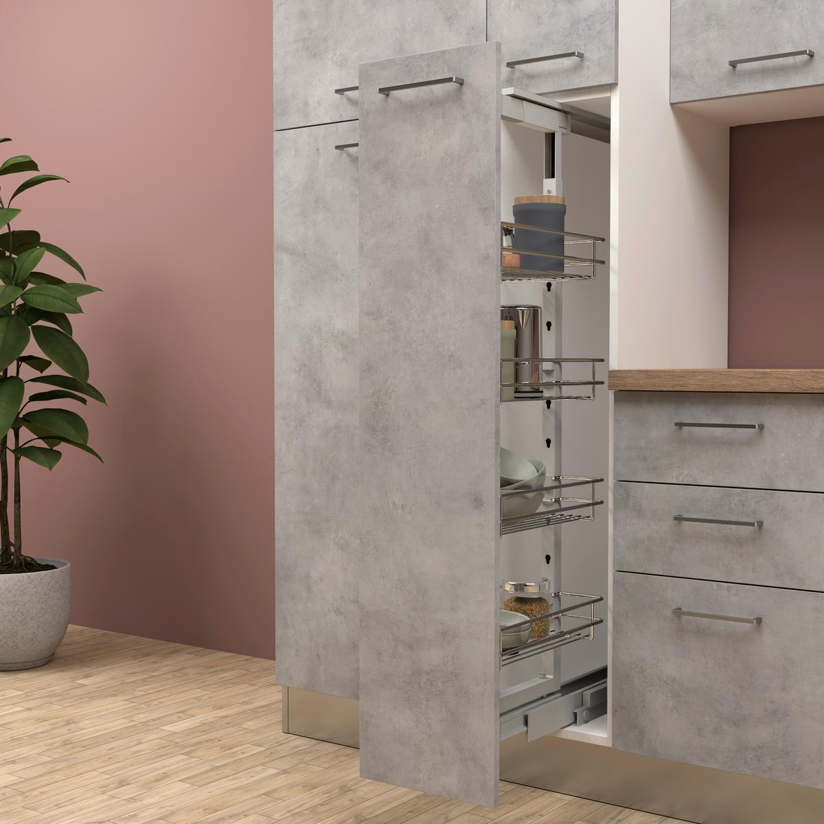 Küchenblock Aura mit Geräte Weiß/Hellgrau/Eiche - Honigeiche/Hellgrau, LIFESTYLE, Holzwerkstoff/Kunststoff (285cm) - MID.YOU