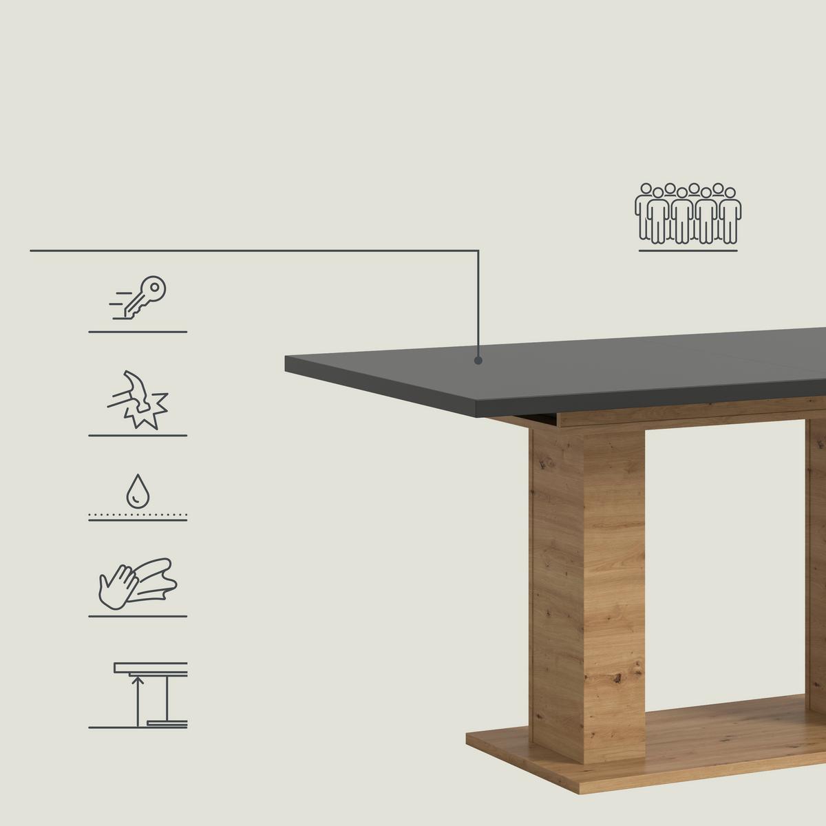 Ausziehtisch Marlon ca. 150-190 cm Eiche/Grau - Eiche Artisan/Grau, KONVENTIONELL, Holzwerkstoff (150-190/90/76cm) - MID.YOU