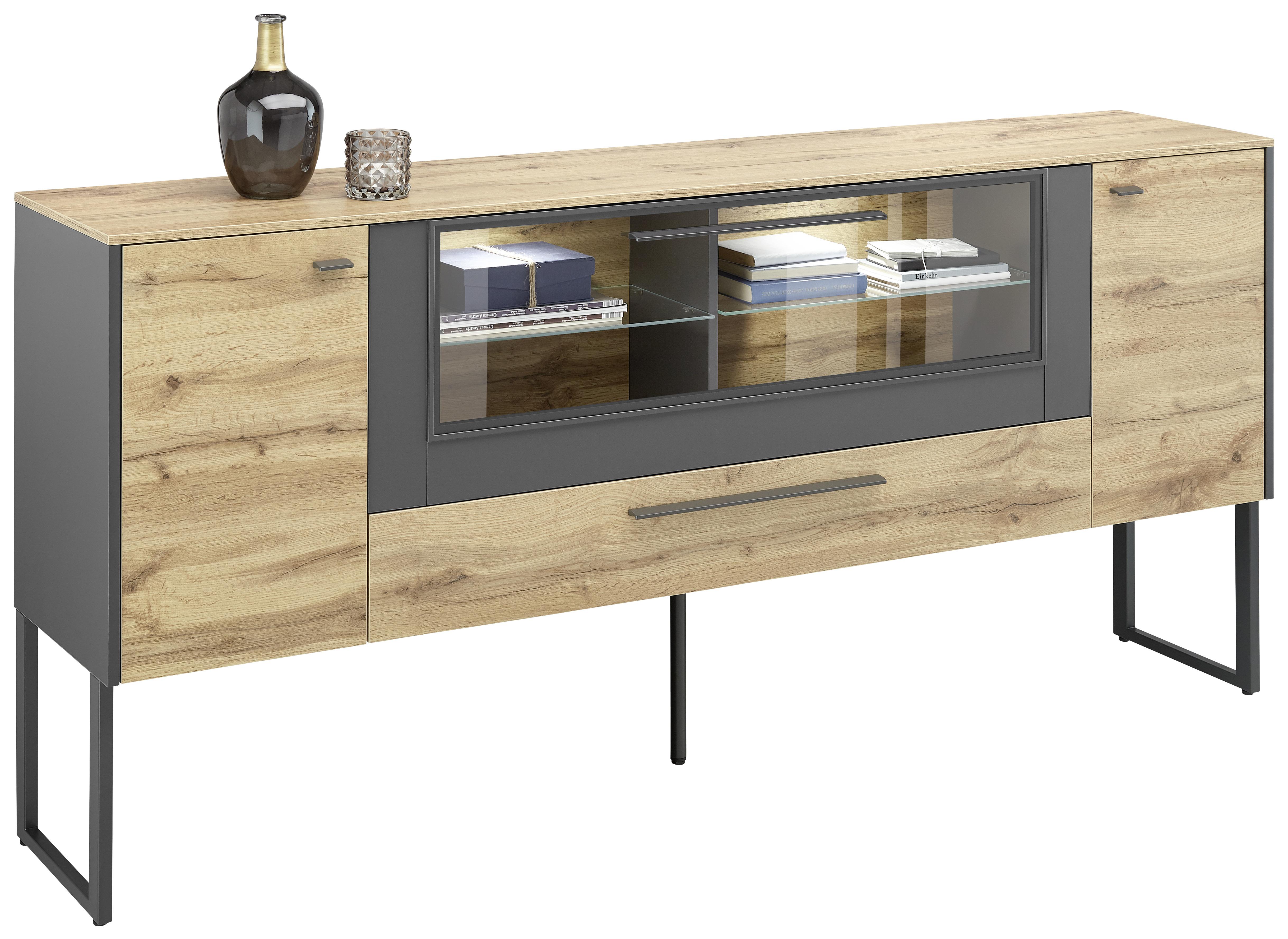 Sideboard in Eichefarben - Schieferfarben/Eichefarben, MODERN, Holzwerkstoff/Metall (197/91/40cm) - Premium Living