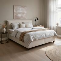 Boxbett Rinaldo Beige ca. 180x200cm mit Topper - Beige/Schwarz, MODERN, Holz/Kunststoff (180/200cm) - Bessagi Home