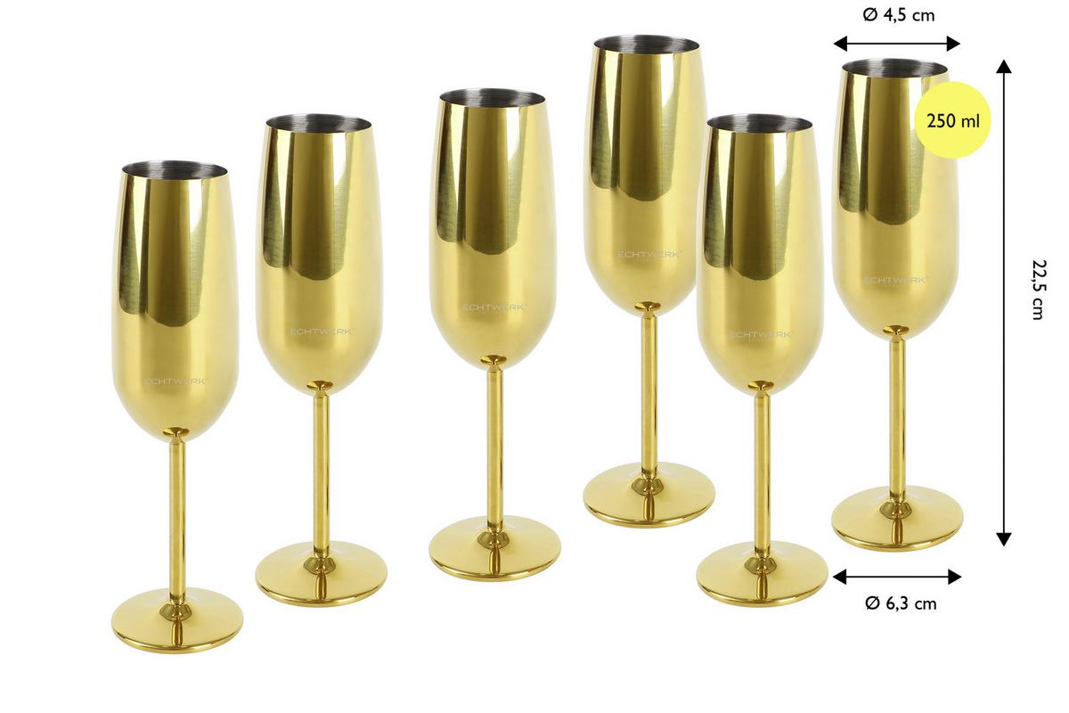 Set Kozarcev Champange, 6-Delni - zlate barve, Trend, kovina (22,5cm) - Echtwerk