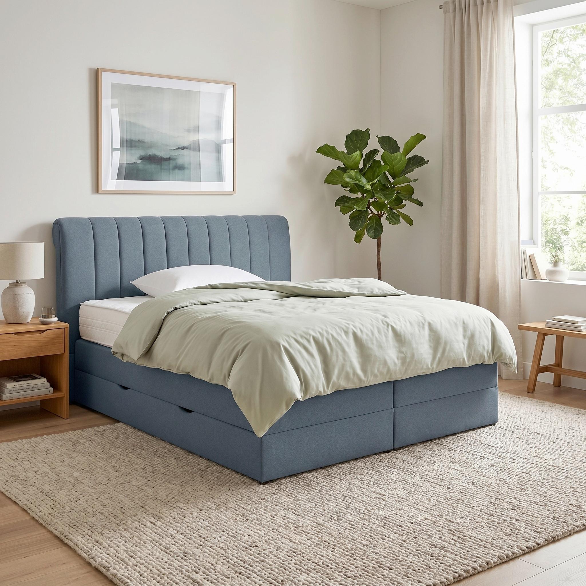 Boxspringbett Belano Dunkelblau ca. 200x200cm - Dunkelblau, KONVENTIONELL, Holz/Holzwerkstoff (200/200cm) - Premium Living