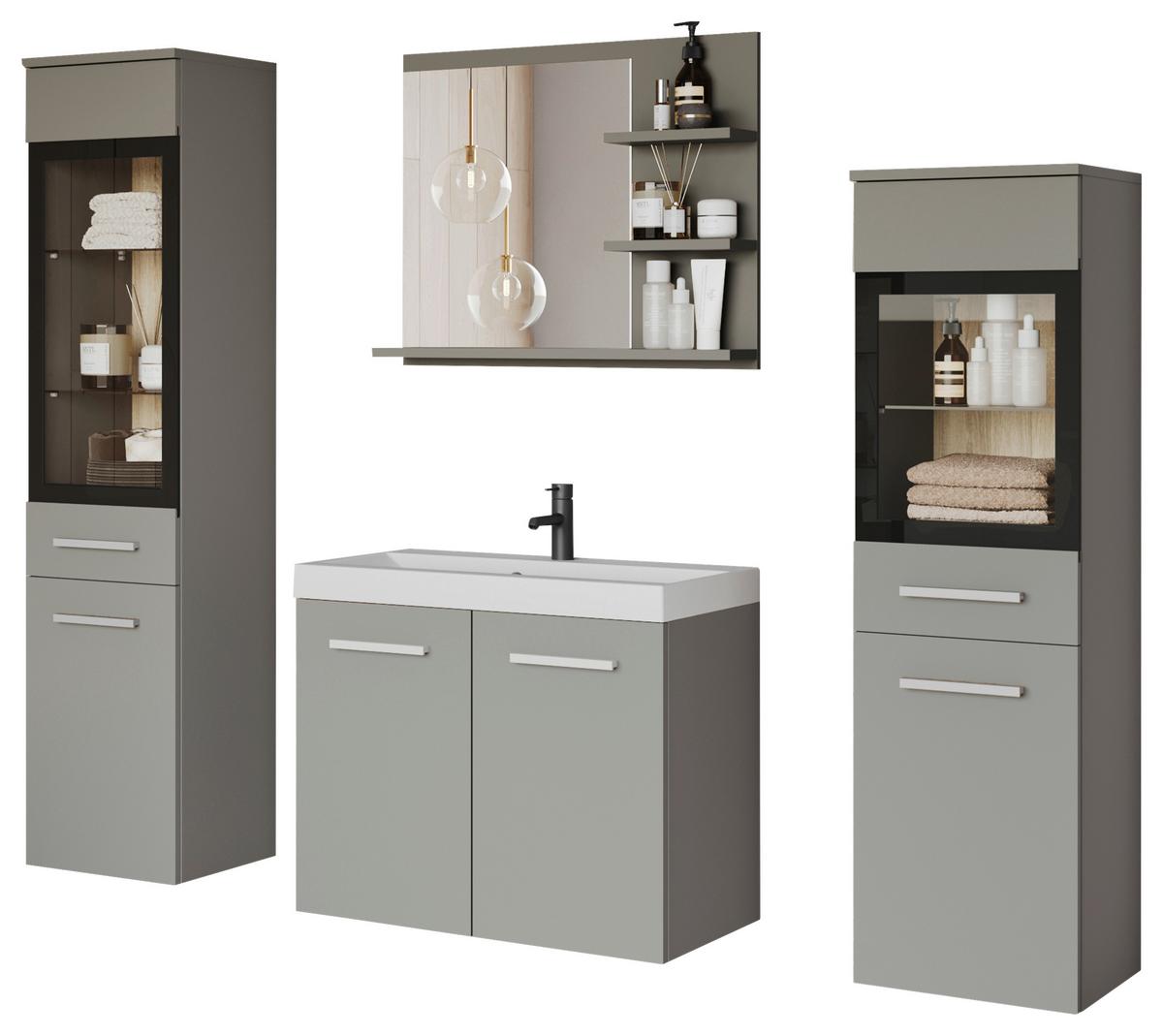 Badmöbel-Set 5-tlg. Madrit mit LED ca. 120 cm Hellgrau - Hellgrau/Weiß, LIFESTYLE, Glas/Keramik (120,4/131,5/34,5cm) - P & B