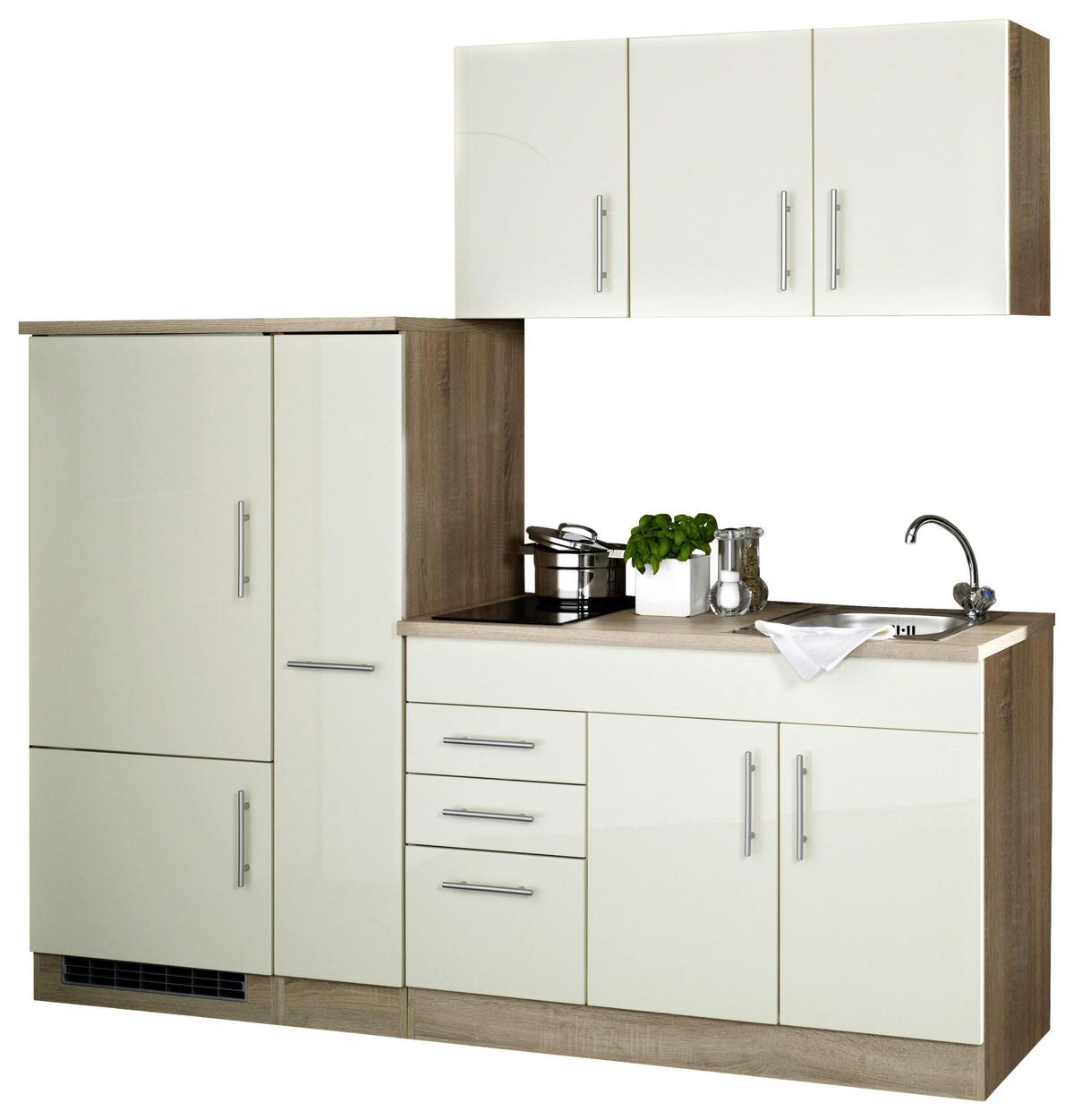 Küchenleerblock Oliver m. Geräten Creme - Chromfarben/Eichefarben, MODERN, Holzwerkstoff/Metall (210cm) - Held