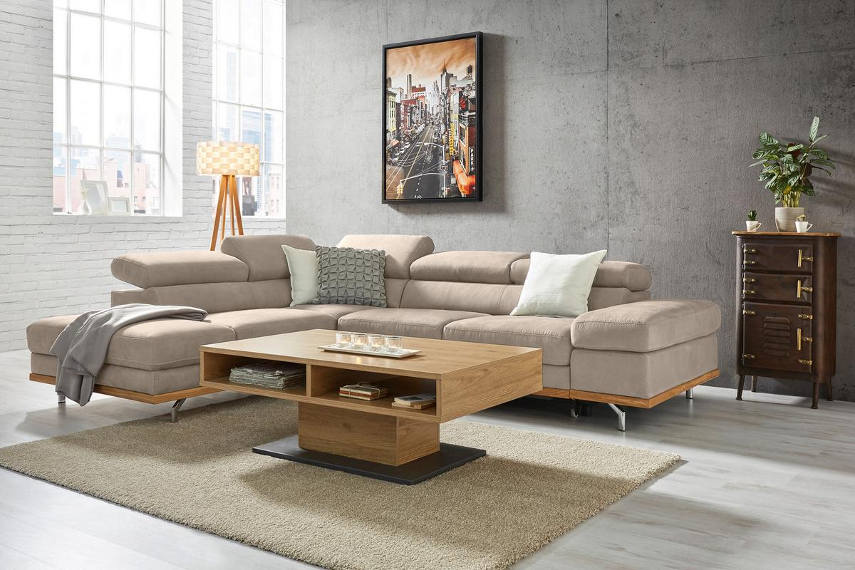 Wohnlandschaft Carmen links Creme - Creme/Schwarz, MODERN, Leder/Holz (292/72/226cm) - Premium Living