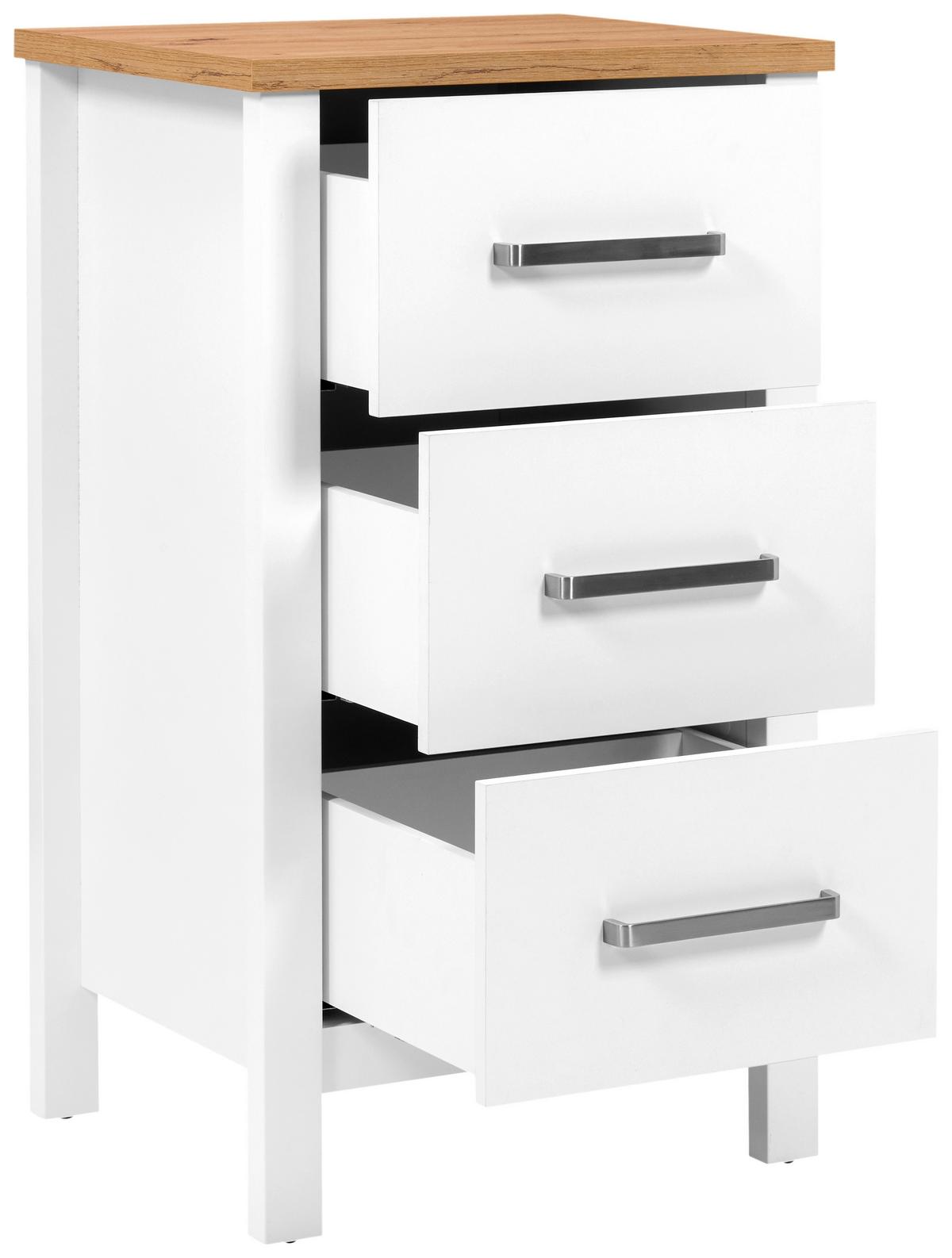 Kommode Sicilia Weiß/Eiche - Silberfarben/Weiß, ROMANTIK / LANDHAUS, Holzwerkstoff/Metall (53/92/45cm) - Mömax