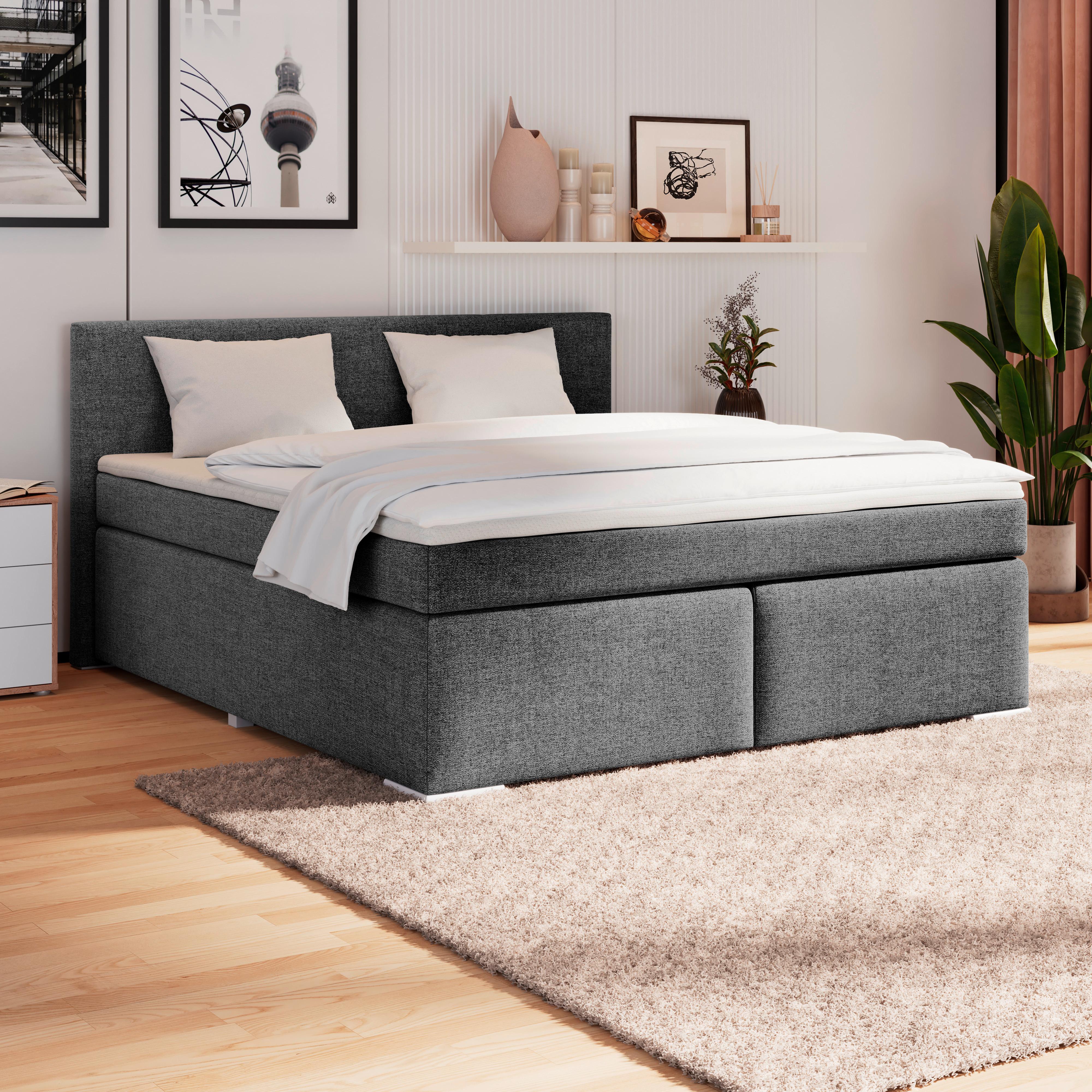 Boxspring Krevet Mira 1 - boje grafita/boje aluminija, Basics, tekstil/plastika (160/200cm)