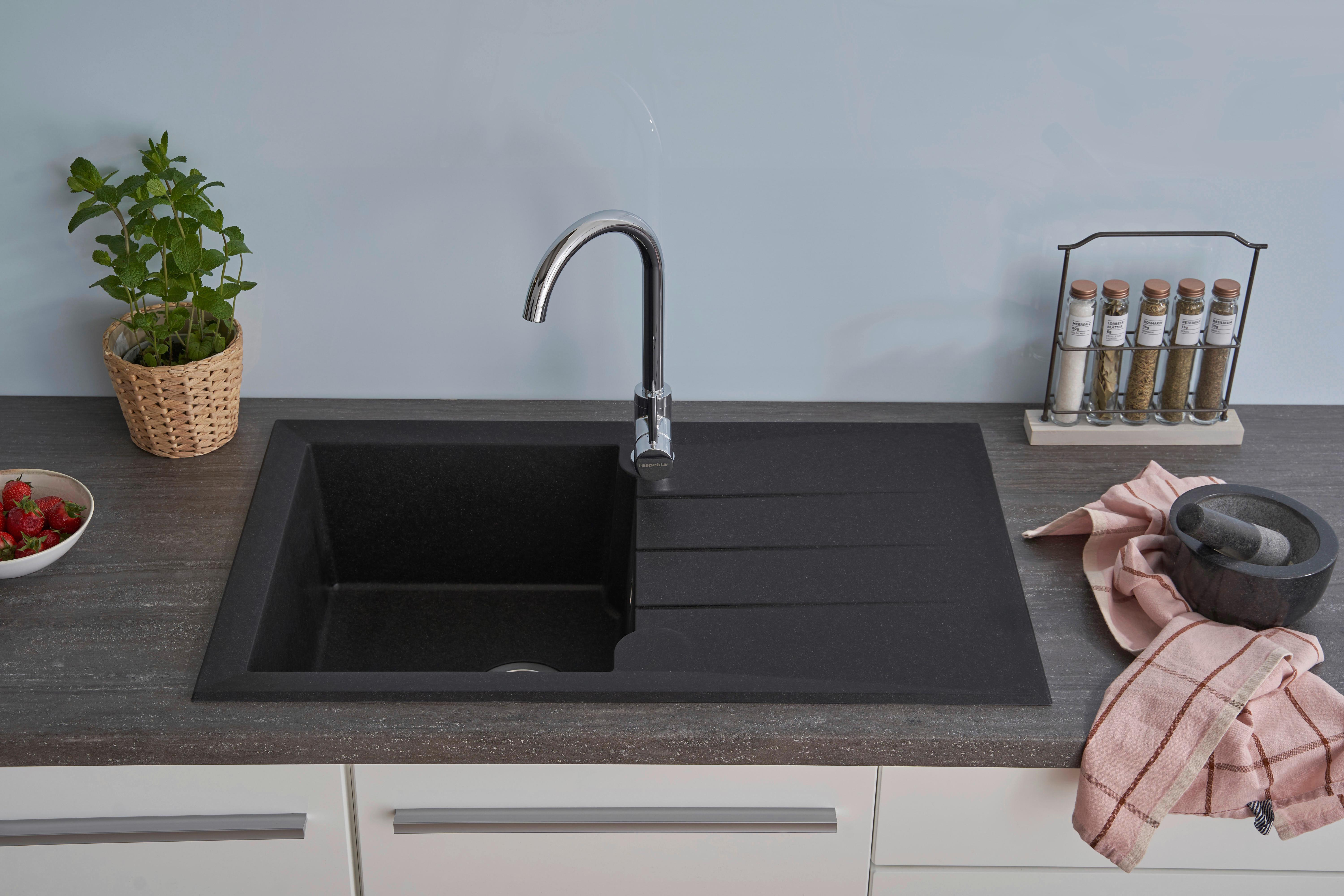 Spüle Alineo ca. 81x21x50 cm Schwarz - Schwarz, Trend, Stein (81/21/50cm) - Respekta