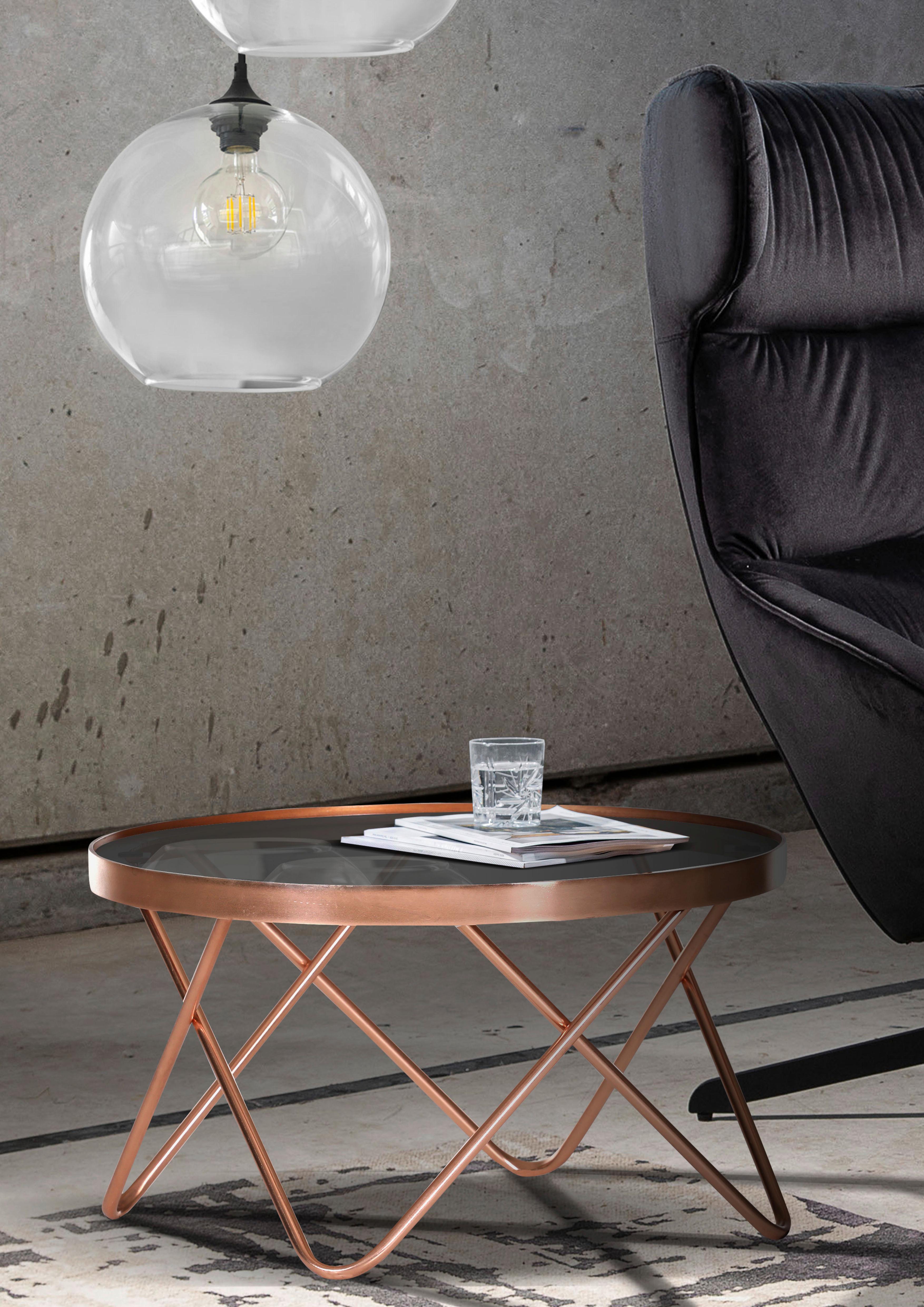 STOLIK KAWOWY MODA - kolor miedziany, Konventionell, metal/szkło (70/40/40cm) - Livetastic