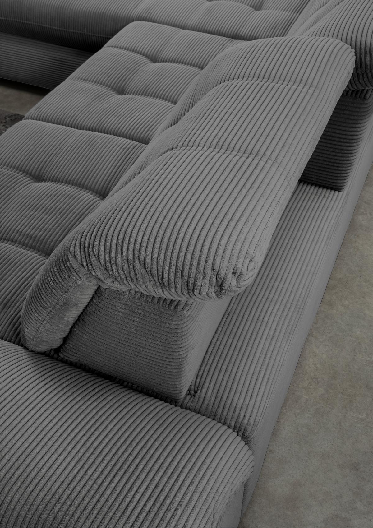 Ecksofa mit Bettkasten Rigatti ca. 184x314 cm Grau - Schwarz/Grau, MODERN, Textil/Metall (184/314cm) - Livetastic
