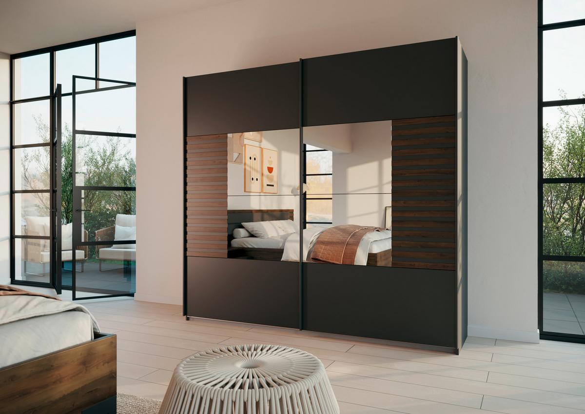 Omara Z Drsnimi Vrati Barea, Temno Siva - temno siva/siva, Moderno, kovina/leseni material (226/210/62cm) - Rauch Möbel
