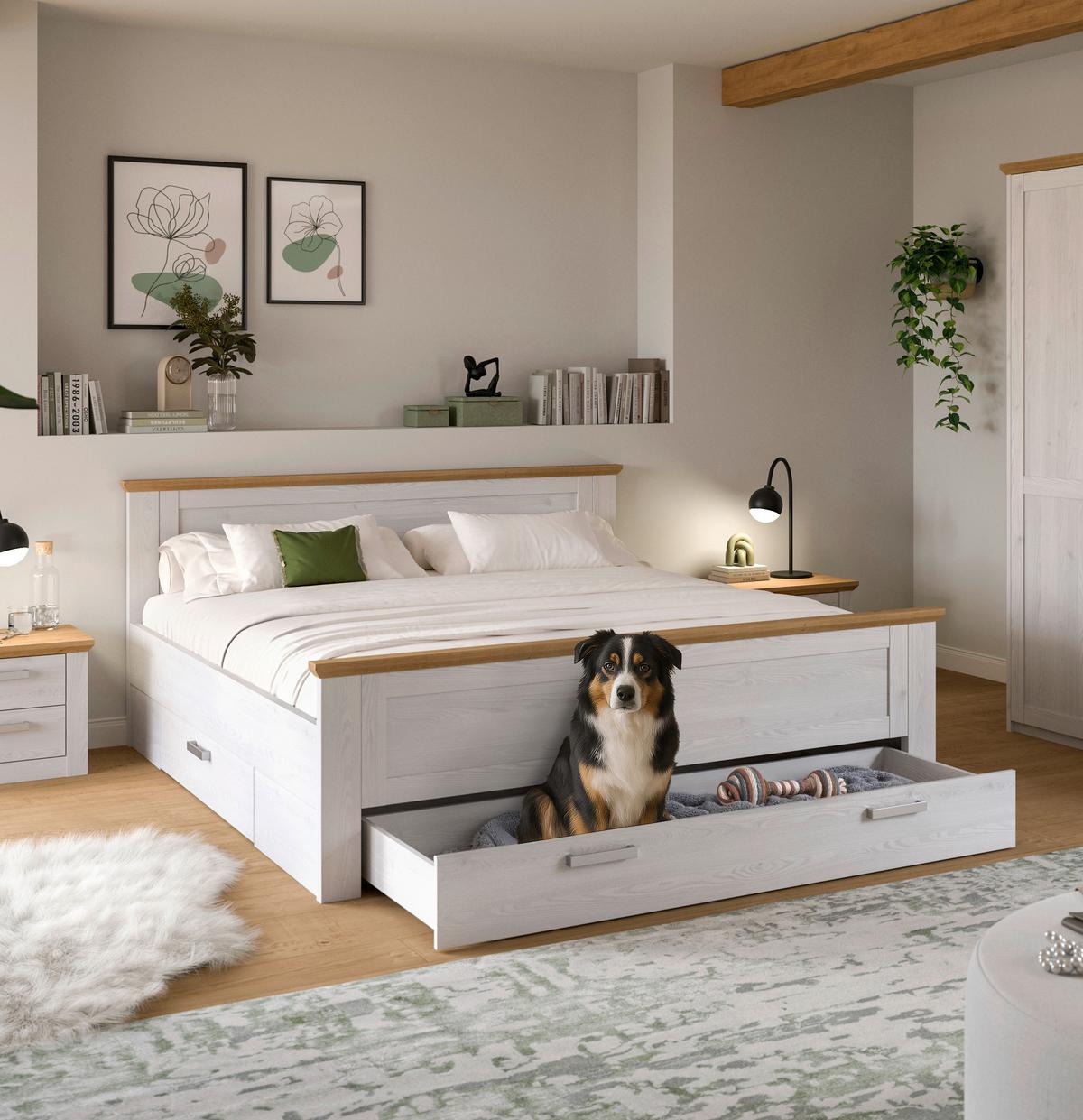 Bett VERONA Weiß ca. 180x200 cm MDF, Bettlade - Lärchefarben, ROMANTIK / LANDHAUS, Holzwerkstoff (180/200cm) - Livetastic