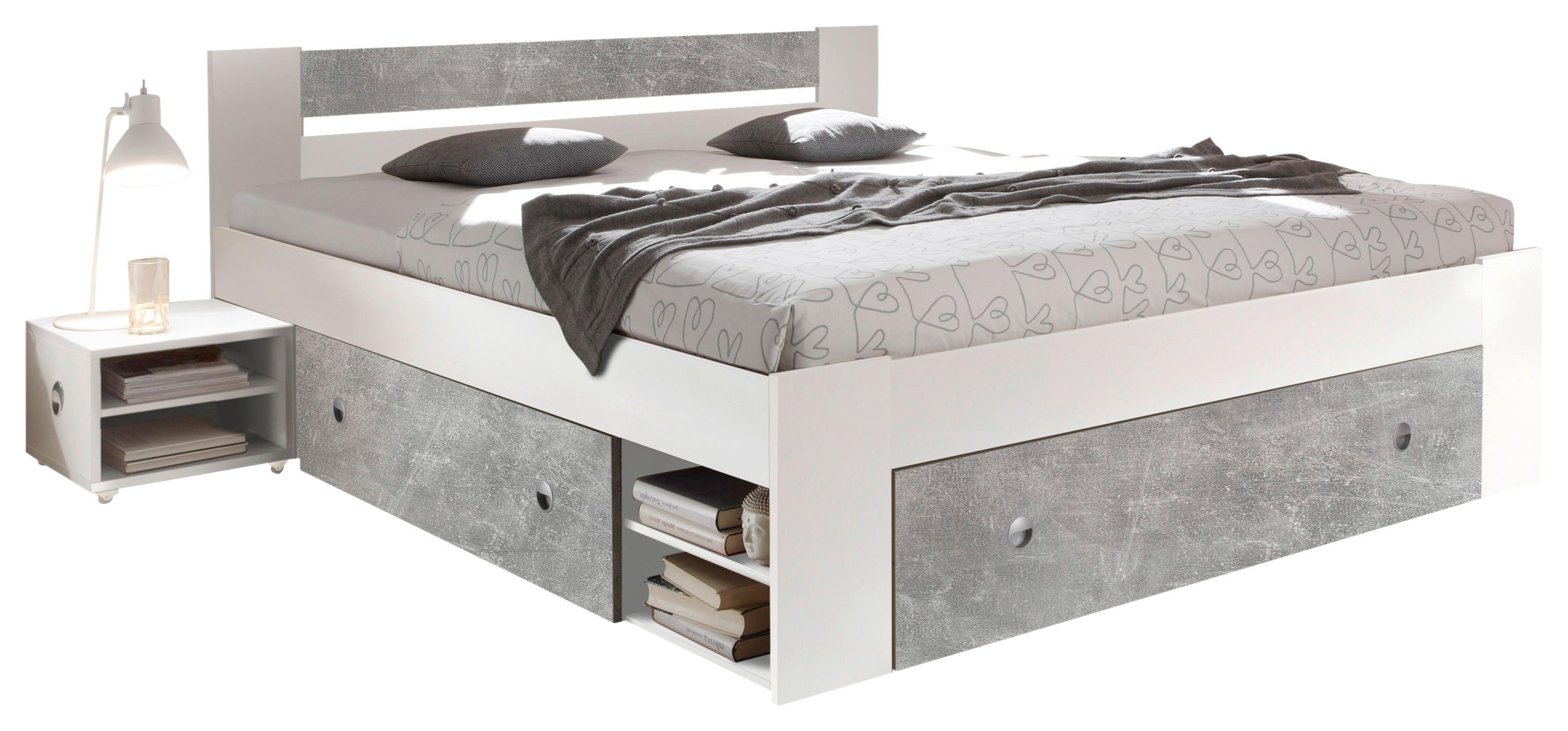 Posteljna Garnitura Stefan, S Predali, 180x200 - siva/bela, Moderno (180/200cm) - MID.YOU