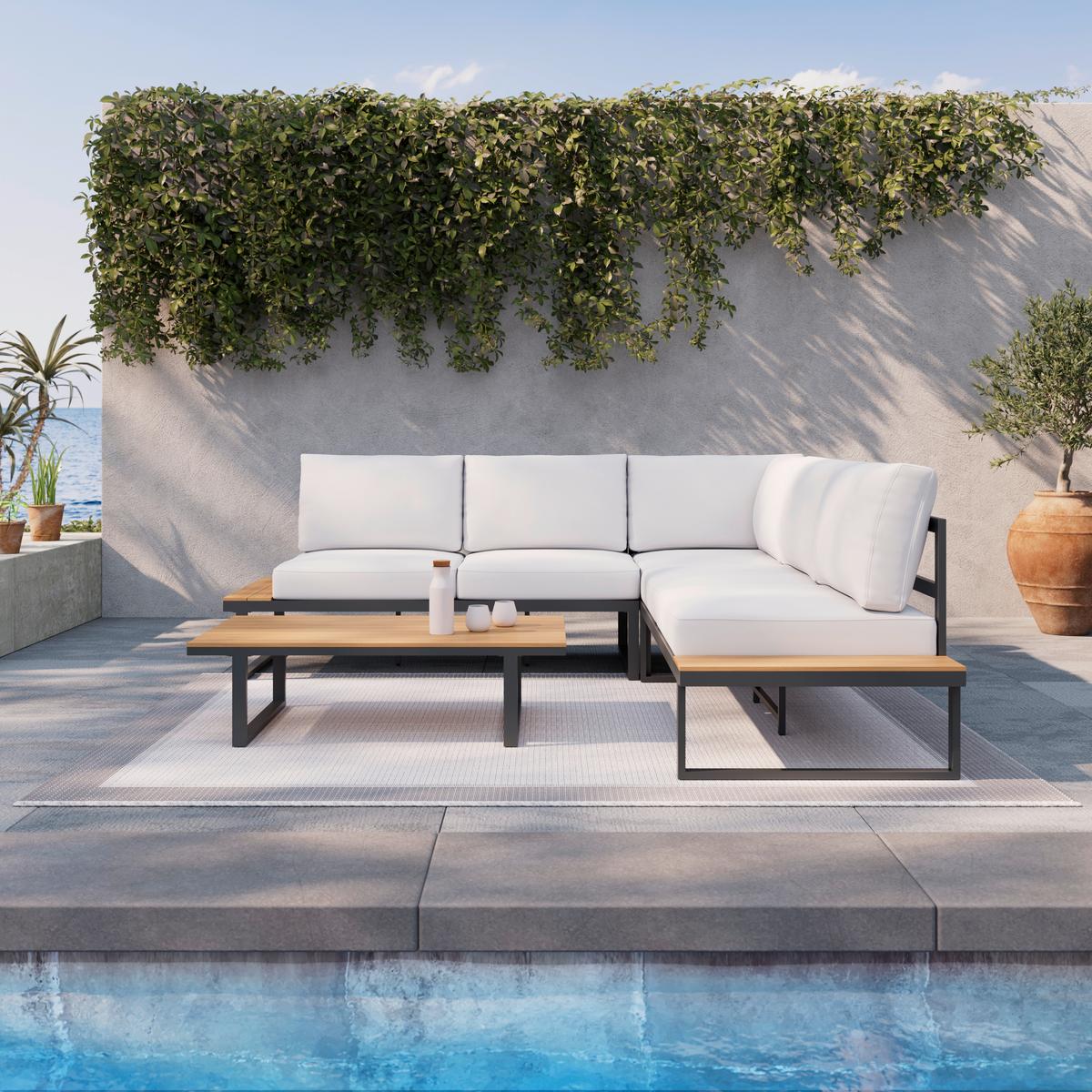 Garnitură grădină Arianna - crem/culoare natur, Modern, plastic/metal (228/74/74cm) - Bessagi Garden