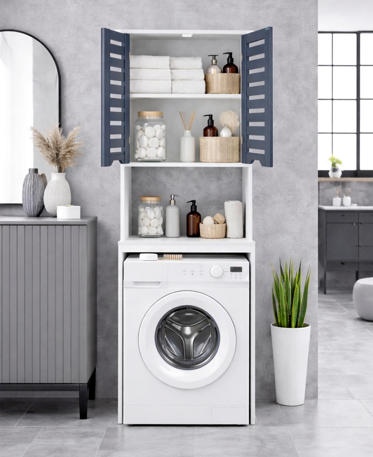 Waschmaschinenschrank Flonali - Weiss/Anthrazit, Trend, Holzwerkstoff (63/179/23cm) - MID.YOU