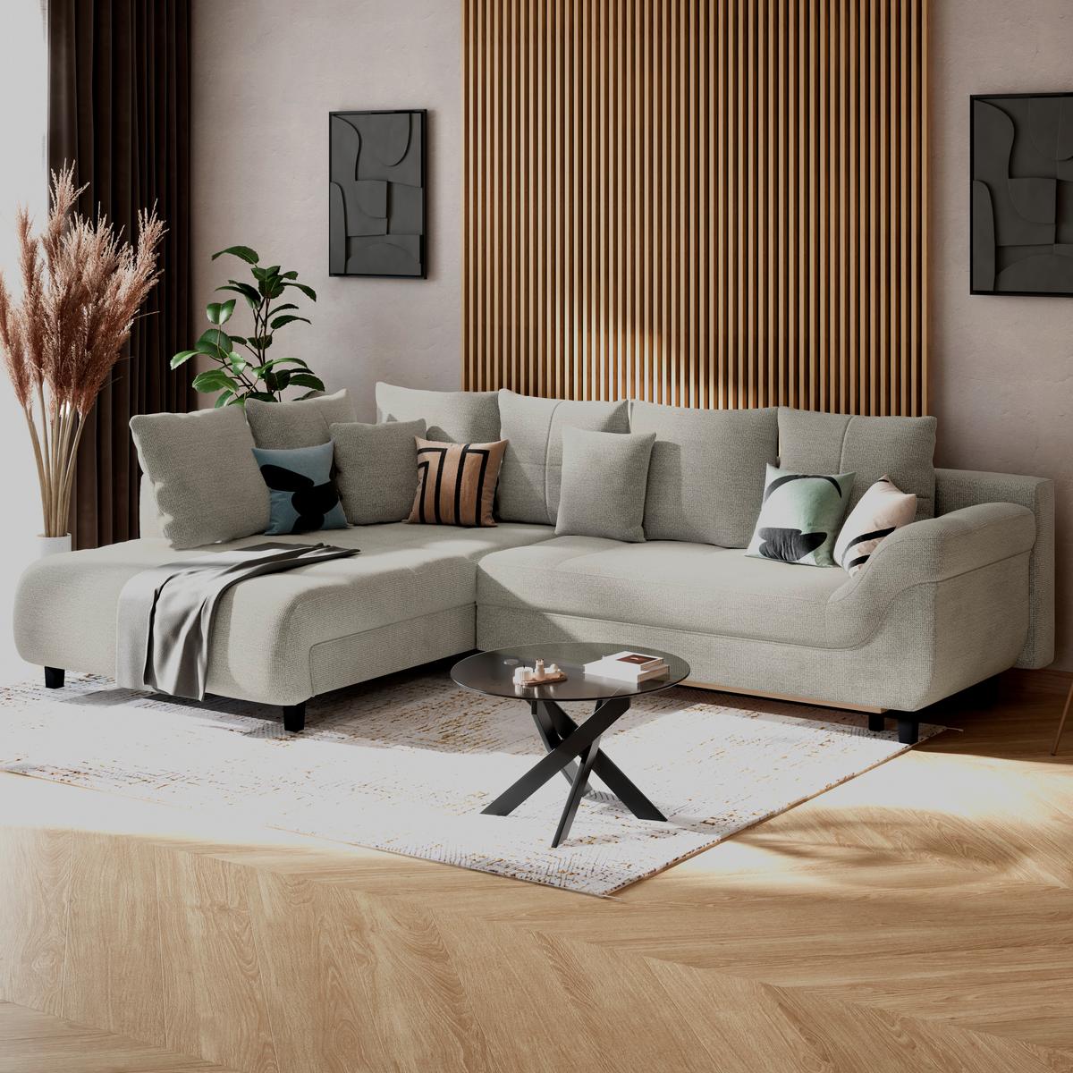 Kutna Garnitura Mendoza - siva/crna, Konvencionalno, tekstil (197/309cm) - Modern Living