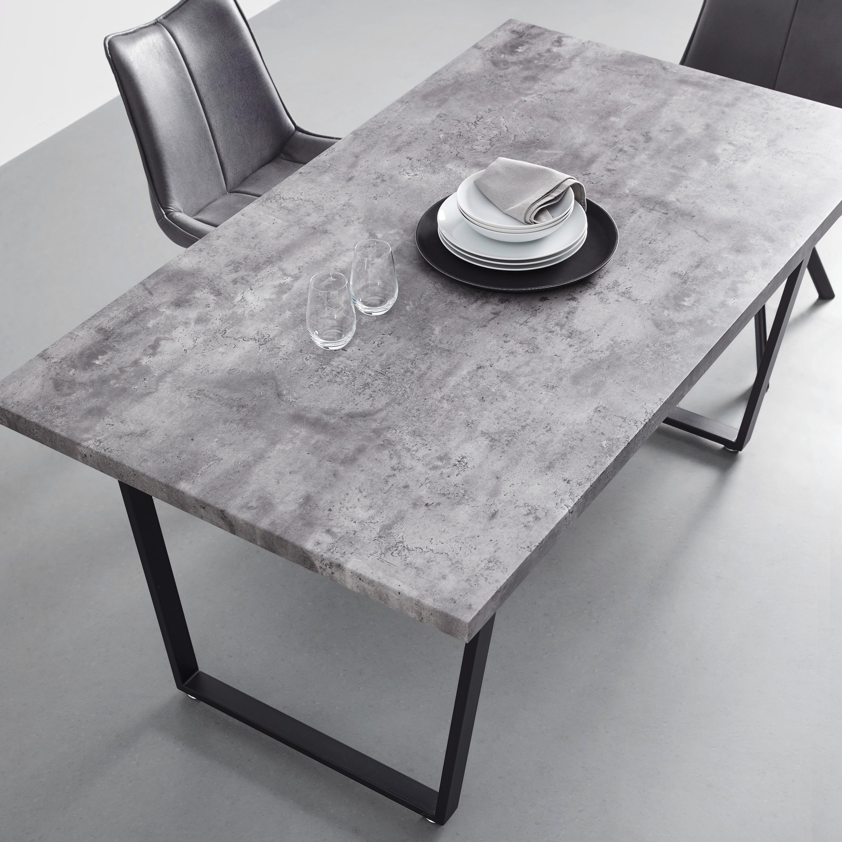Esstisch DAVE Betonoptik ca. 160x90 cm - Schwarz/Grau, Modern, Metall (160/90/76cm) - Bessagi Home