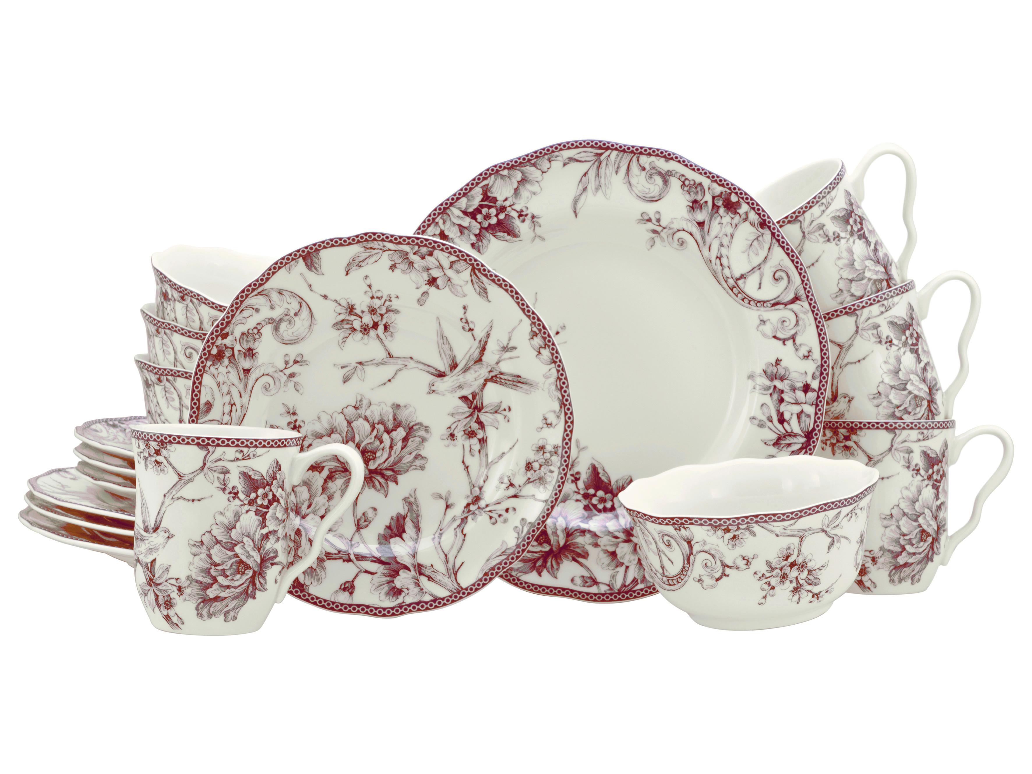 SERVICIU DE MASĂ COMPLET 24777 ADELAIDE ROT KOMBI - alb/bordo, Basics, ceramică - Creatable