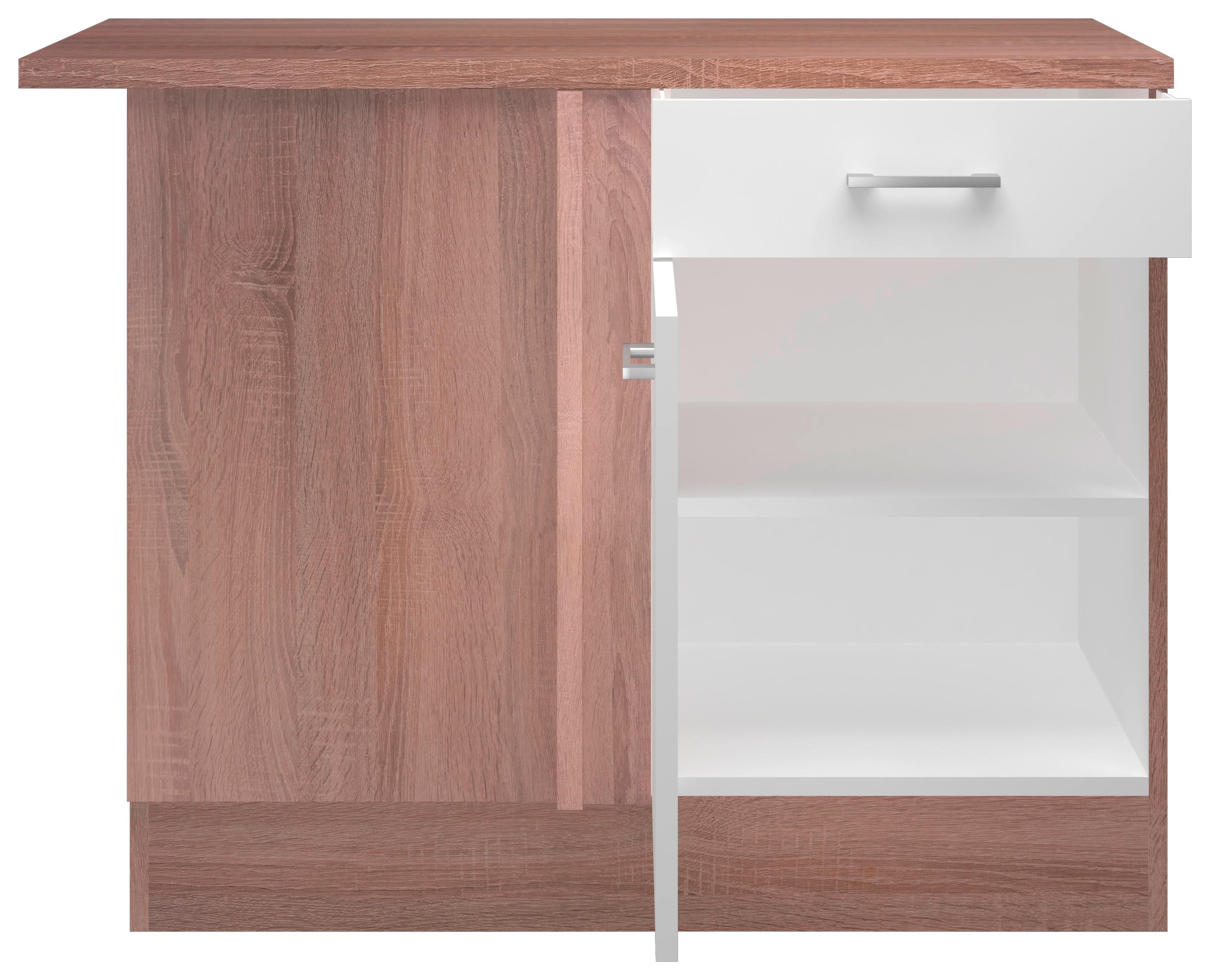 Kotna Spodnja Omarica Samoa, Bela, Barva Hrasta - bela/barve aluminija, Konvencionalno, umetna masa/leseni material (110/85/57cm)