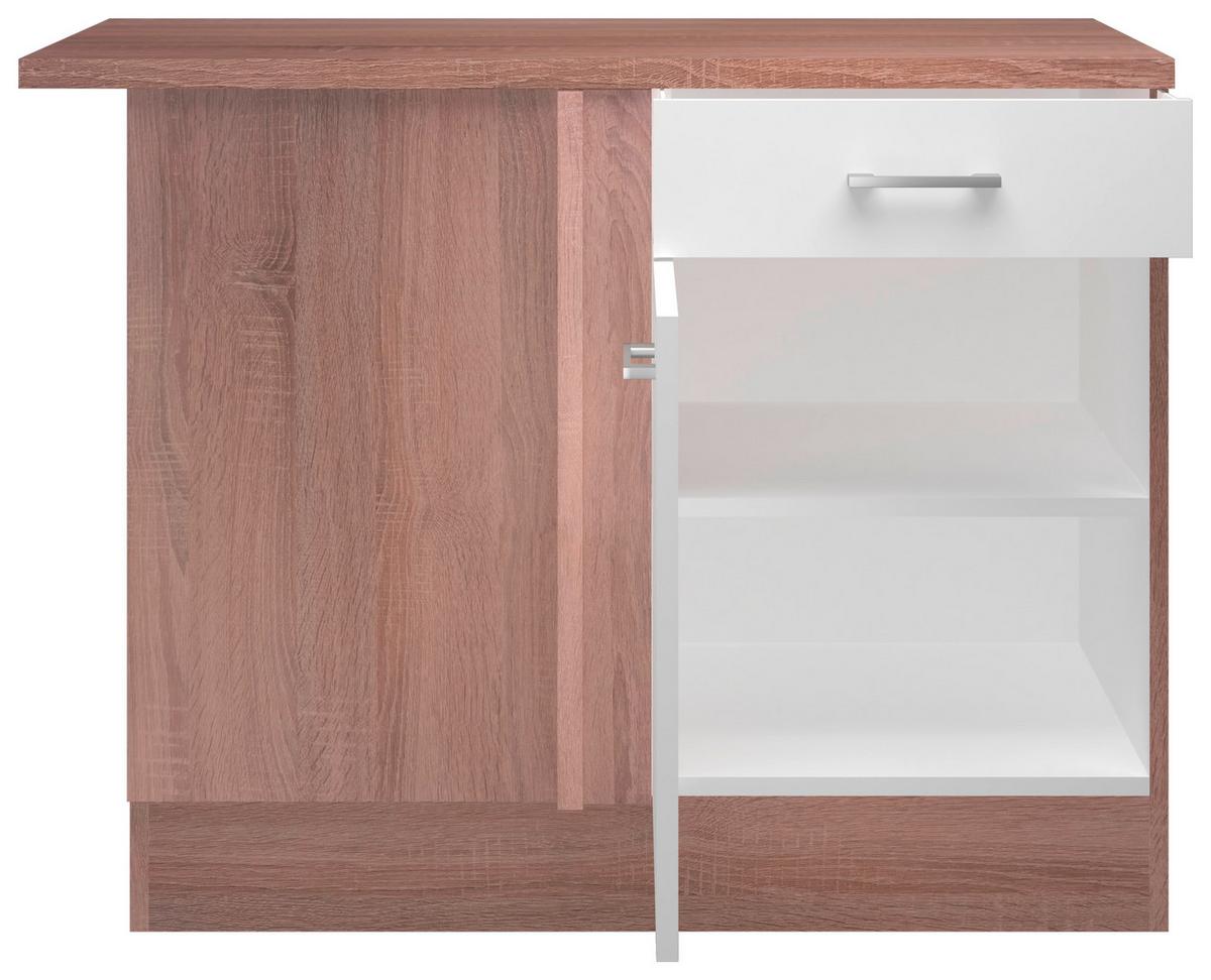 Kotna Spodnja Omarica Samoa, Bela, Barva Hrasta - bela/barve aluminija, Konvencionalno, umetna masa/leseni material (110/85/57cm)