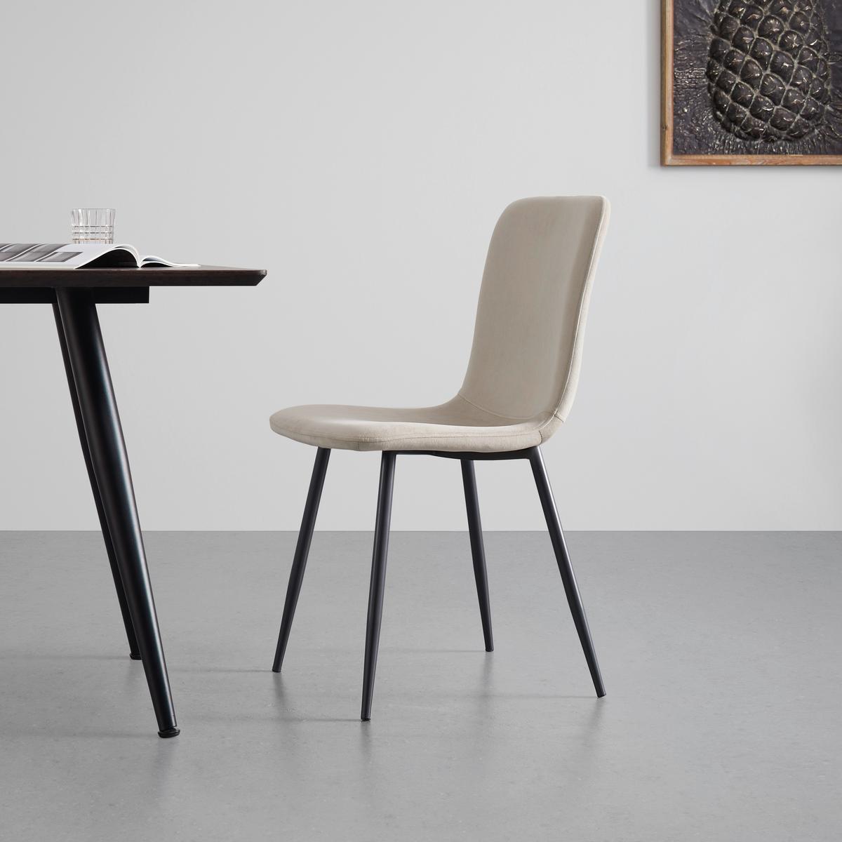 Stol Elif, Bež, Žamet - črna/bež, Moderno, kovina/tekstil (43/86/55cm) - Bessagi Home