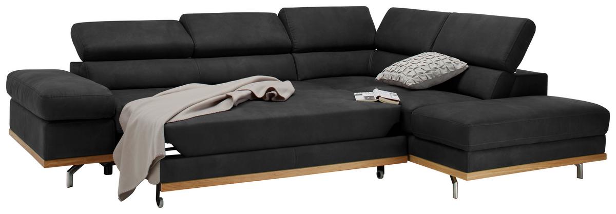 Wohnlandschaft Carmen in Schwarz mit Bettfunktion - Chromfarben/Schwarz, KONVENTIONELL, Holz/Textil (292/93/226cm) - Based