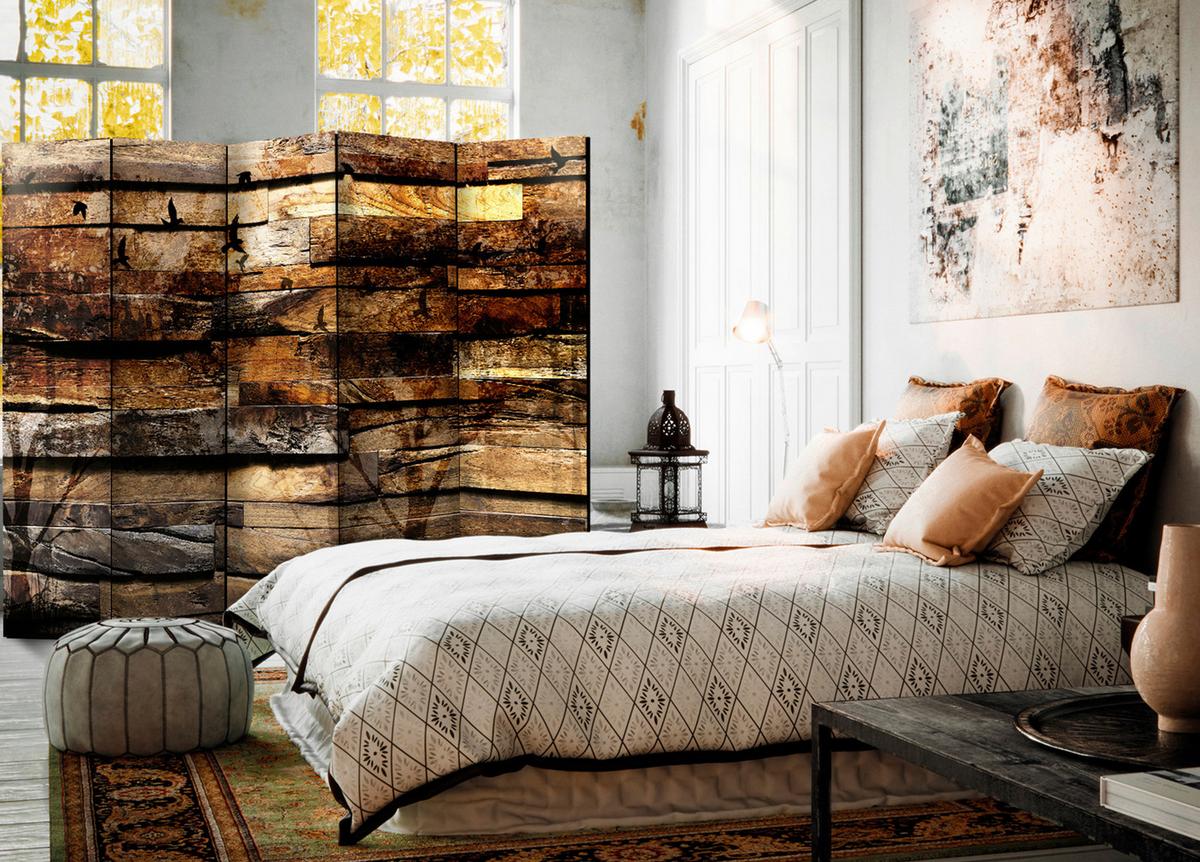 Paravan Reflection Of Nature I, 5-Delni, Dvostranski - črna/rjava, Basics, tekstil/les (225/172/3cm) - artgeist