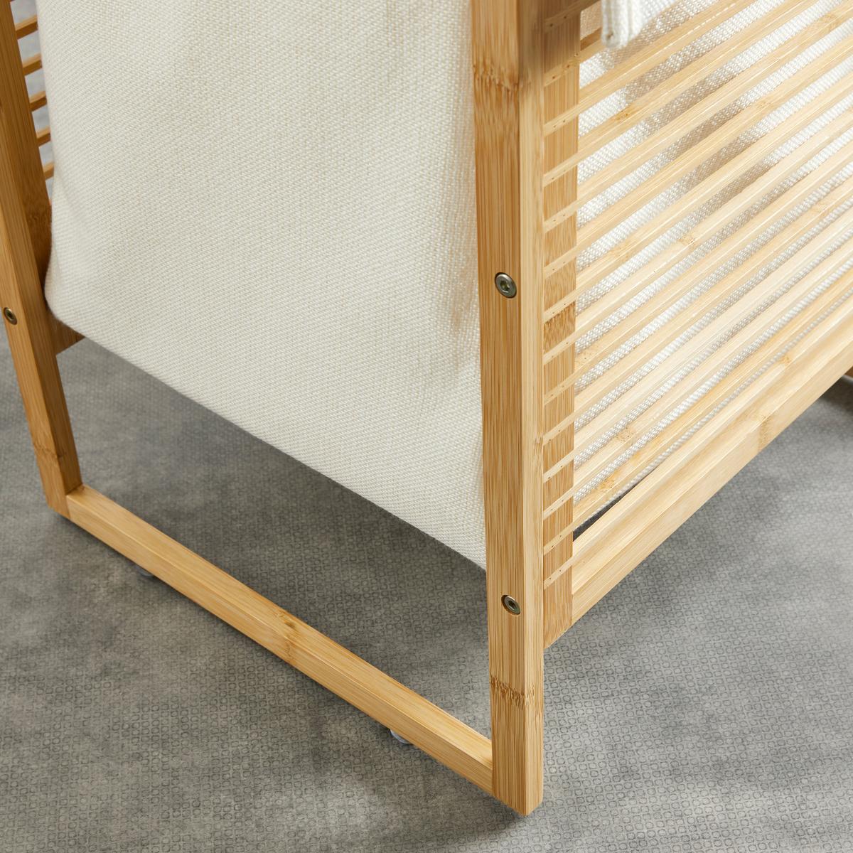KOSZ NA PRANIE ELIJA - kremowy, Modern, drewno/tkanina (40/35/61cm) - Bessagi Home