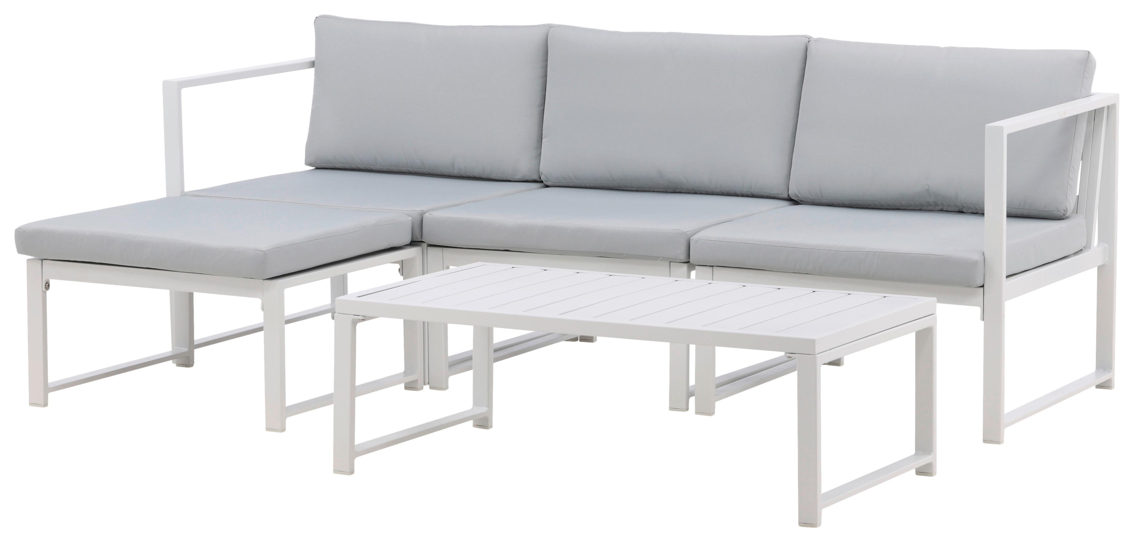 LOUNGEGARNITUR SALVADOR - Weiß/Grau, KONVENTIONELL, Textil/Metall - Gardenson