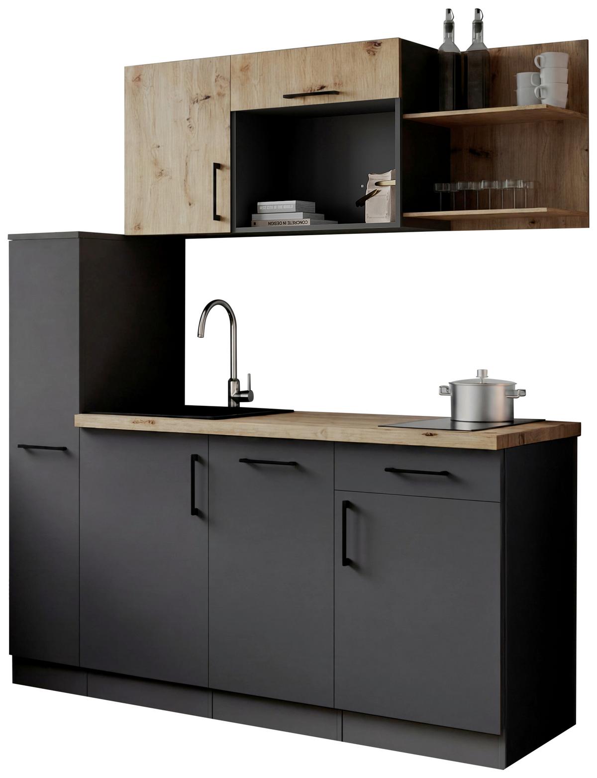 Küchenblock Oliver m. Geräten Grau - Eiche Artisan/Grau, Trend, Holzwerkstoff/Metall (175cm) - Respekta