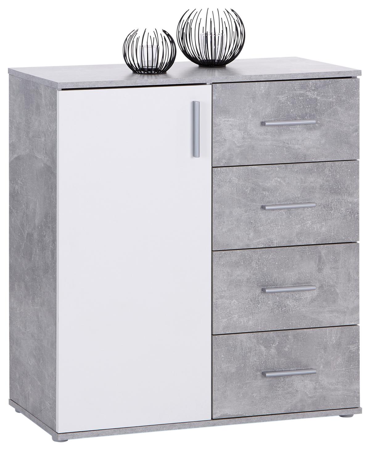 Komoda Ina 02, Siva, Bela - bela/barve aluminija, Moderno, umetna masa/leseni material (88,2/94,8/38,3cm) - Mömax