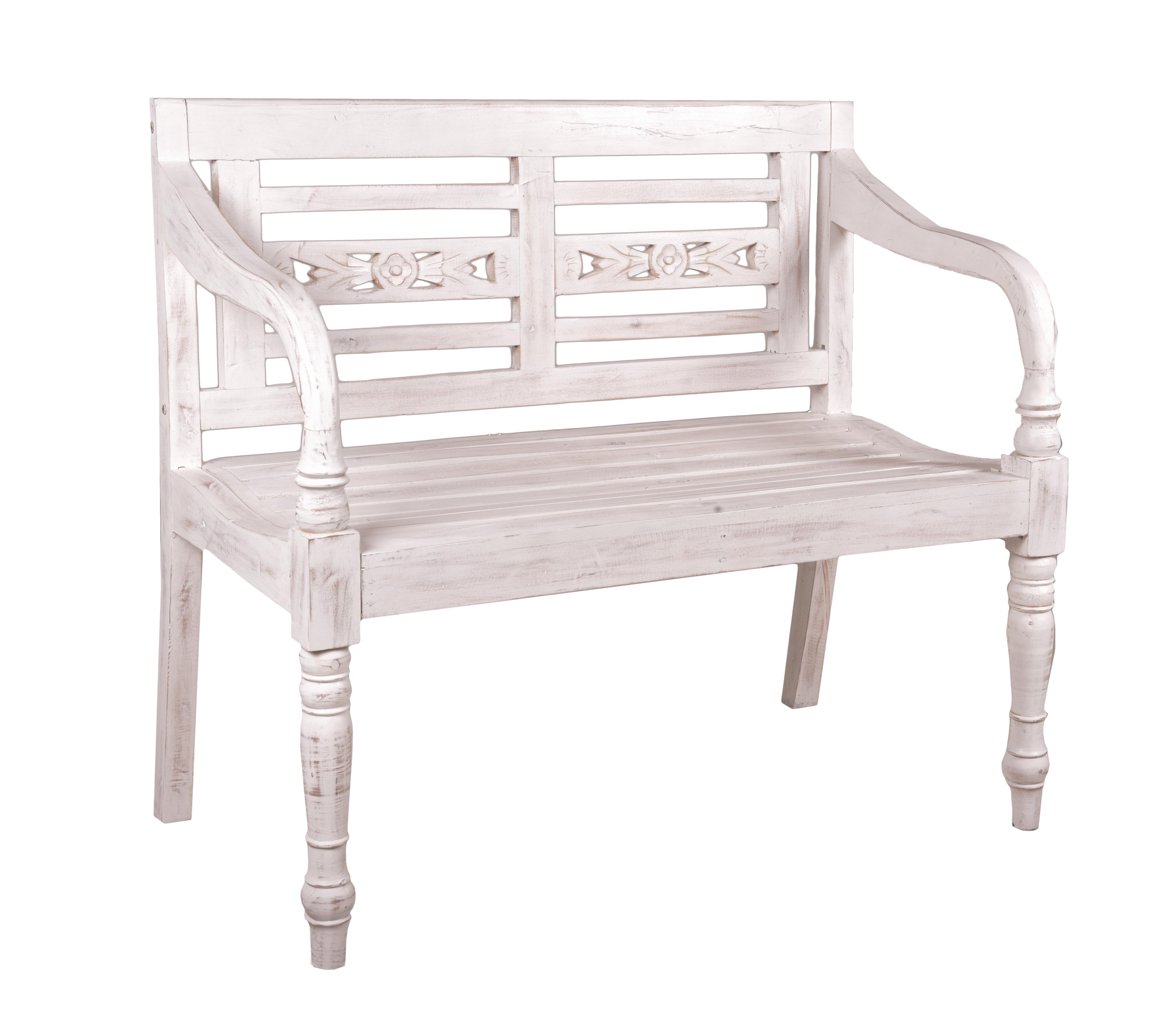 Gartenbank Moyo Weiß-Antik ca. 100x90x52 cm Mahagoni - Basics, Holz (100/90/52cm) - Gardenson