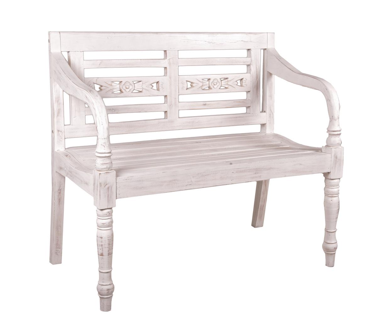 Gartenbank Moyo Weiß-Antik ca. 100x90x52 cm Mahagoni - Basics, Holz (100/90/52cm) - Gardenson