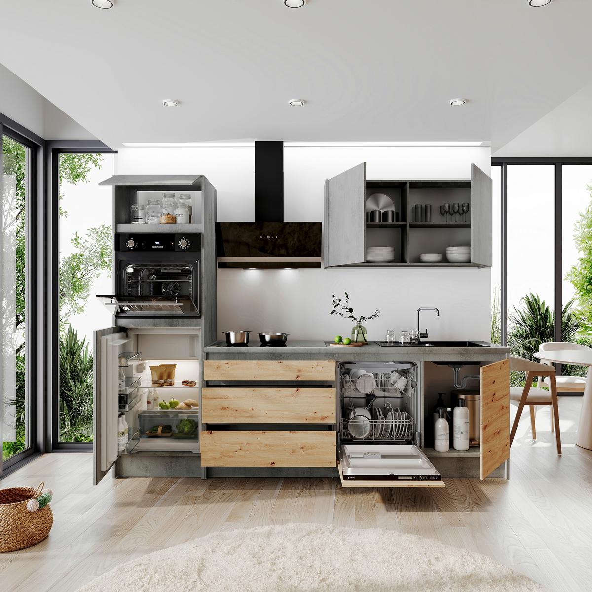 Konyhablokk Gépek Nélkül Troja Zb 273 Chrom-F - Artisan tölgy/antracit, Design, faalapú anyag (273cm)