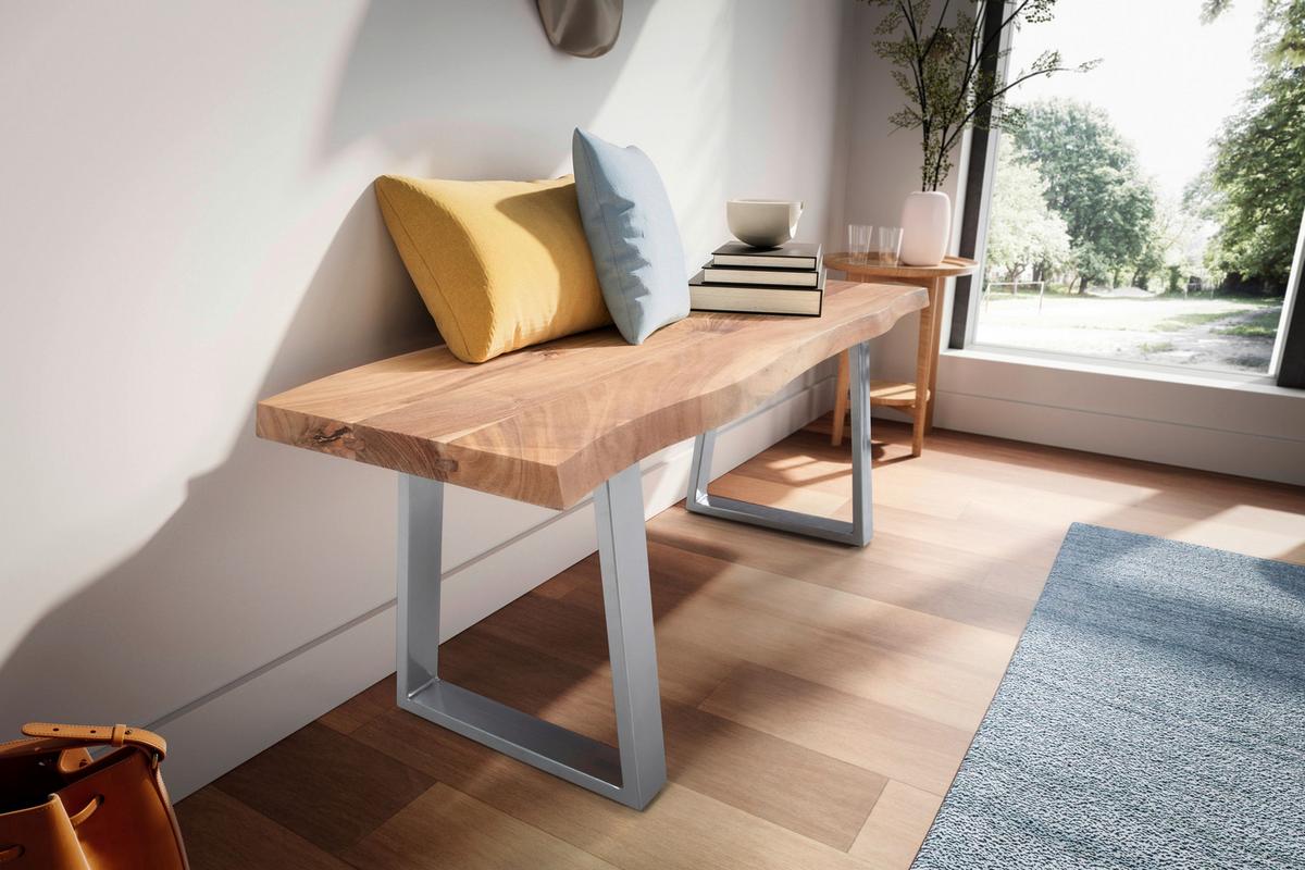 GARDEROBENBANK GARDEROBENBANK - Hellbraun/Chromfarben, Design, Holz/Metall (120/40/45,5cm) - MID.YOU