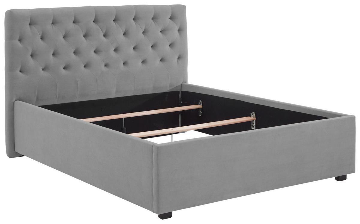 Oblazinjena Postelja Miami, Svetlo Siva, 140x200 - črna/svetlo siva, Basics, tekstil (156/120/212cm) - Modern Living
