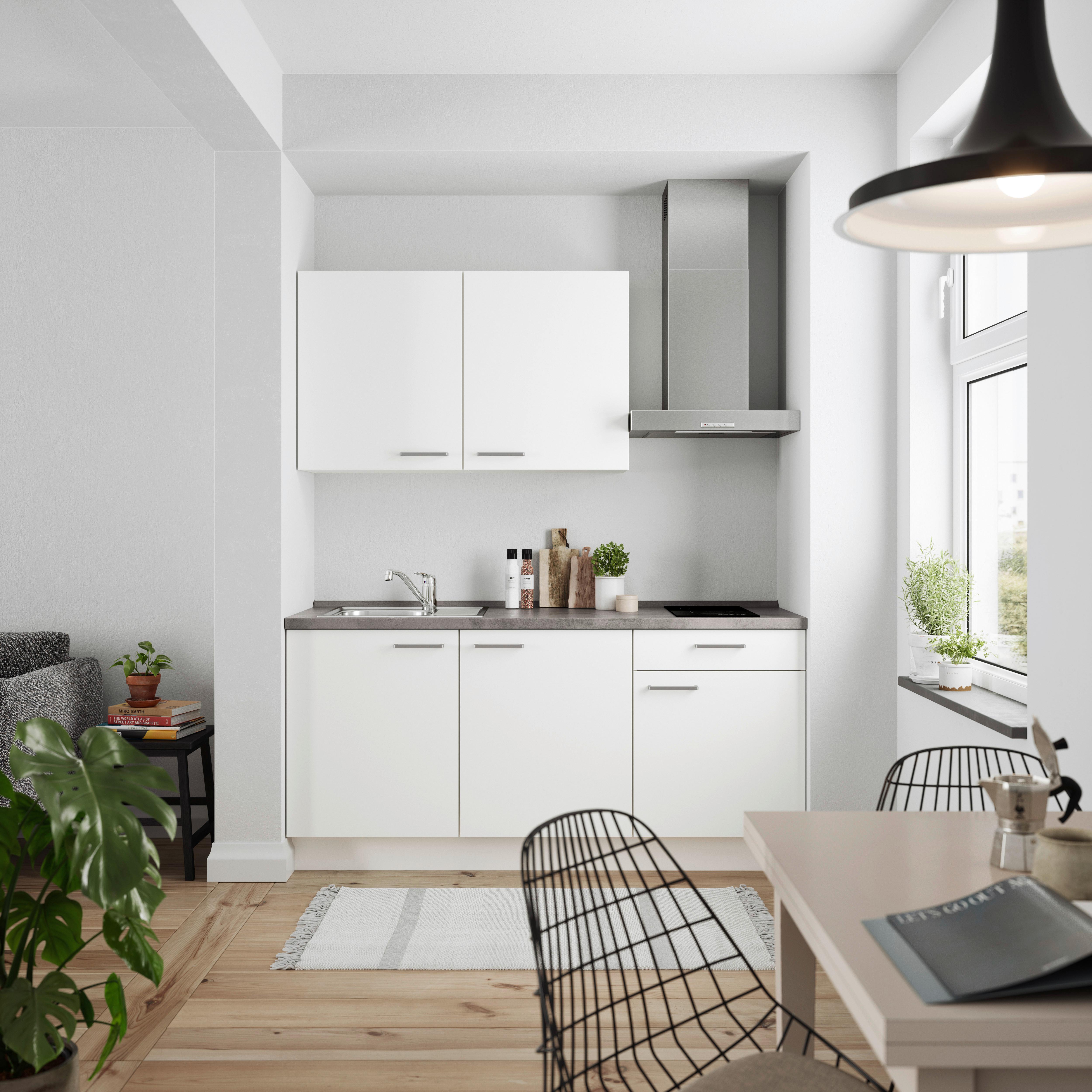 Küchenblock Touch Low m. Geräten Weiß - Schieferfarben/Edelstahlfarben, MODERN, Holzwerkstoff/Metall (180cm) - Nobilia