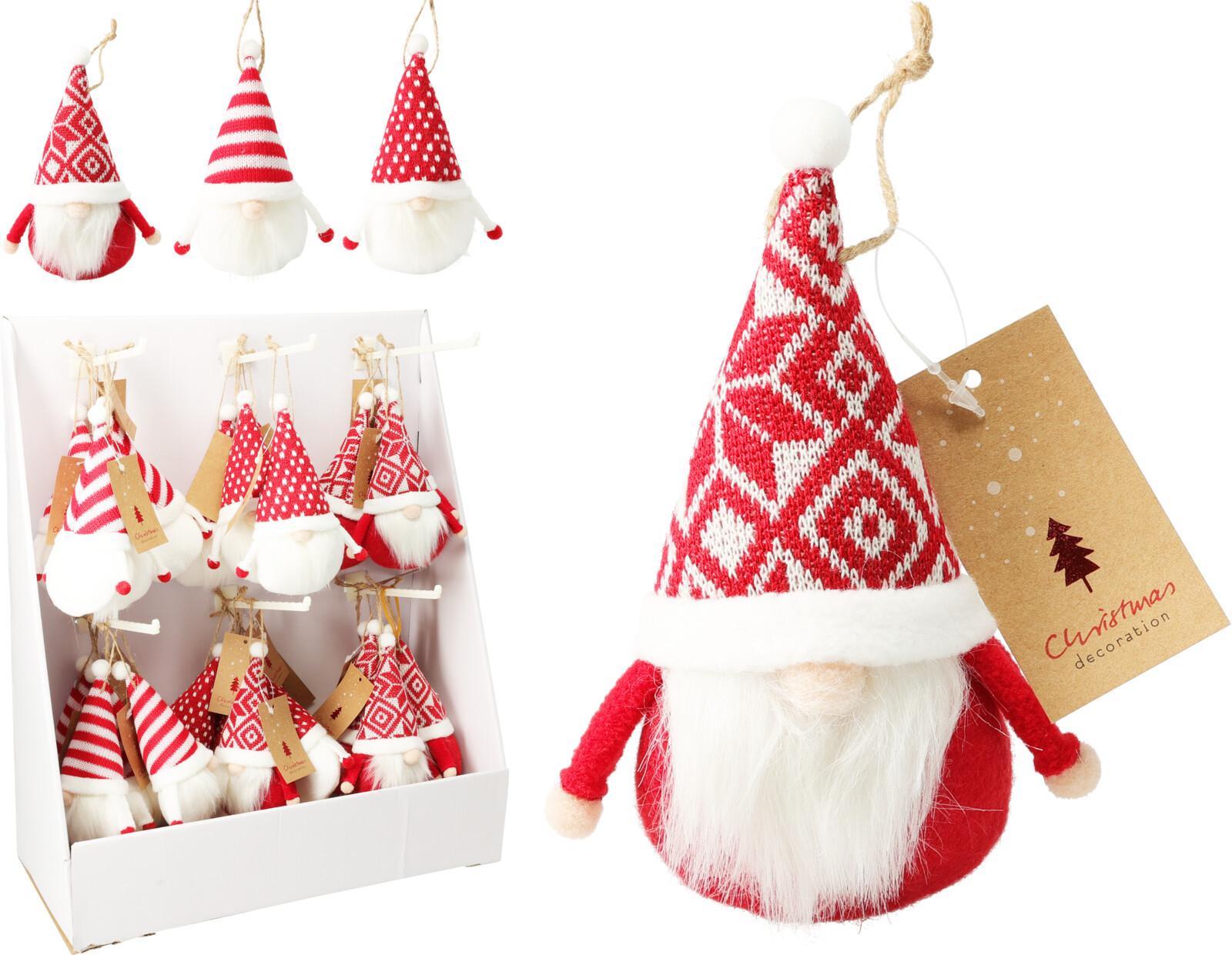 Decorațiune de agățat cca. 13 cm Gnom - alb/roșu, Basics, plastic/textil (7/13cm)