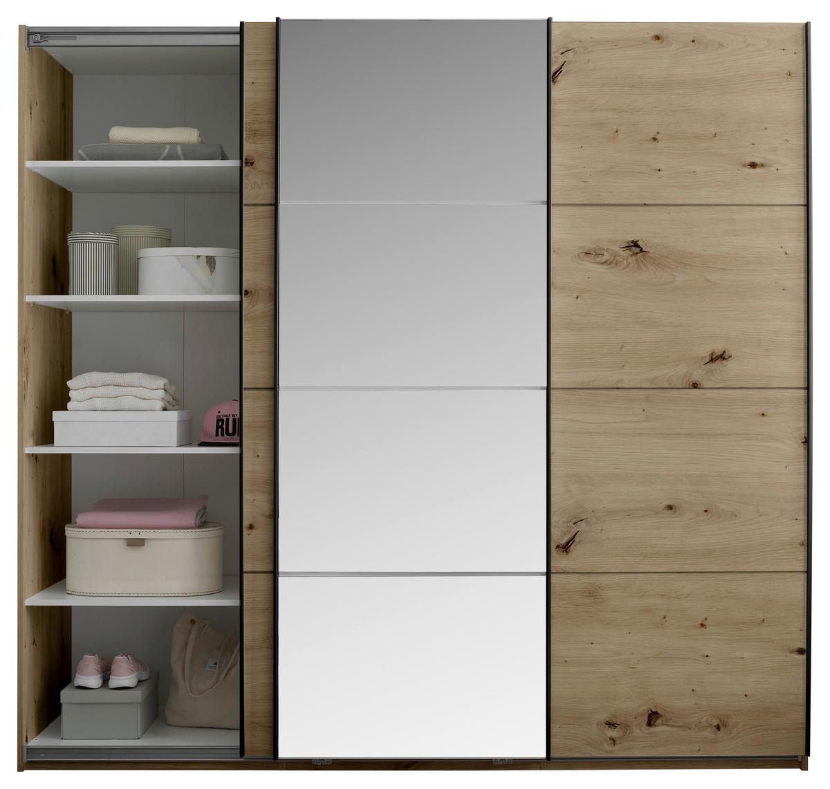 Dulap cu uși culisante CARANO - stejar Artisan, Konventionell, sticlă/material pe bază de lemn (215/204/63cm) - Modern Living