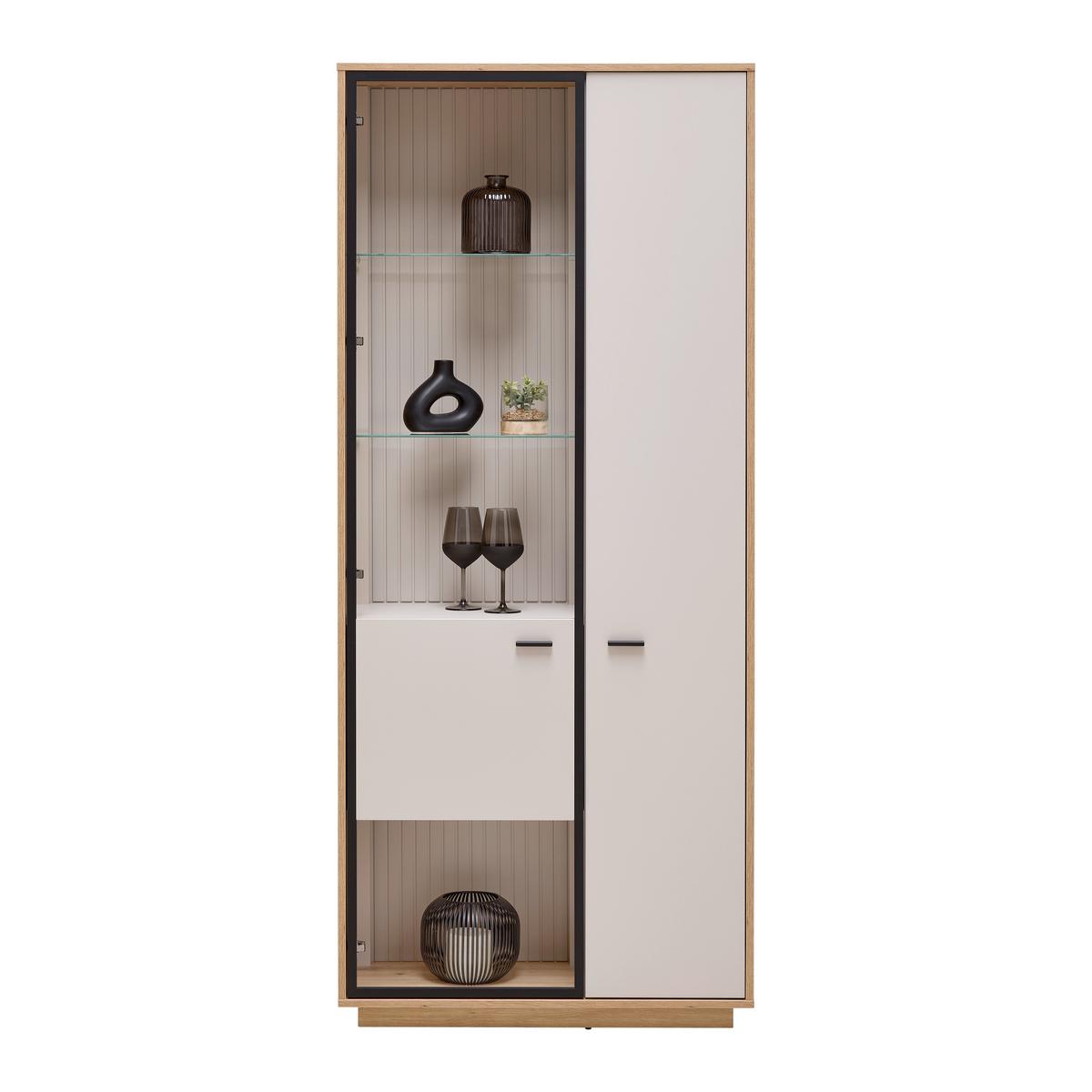 Vitrine Cremona Kaschmir/Eiche Artisan - Kaschmir/Schwarz, MODERN, Glas/Holzwerkstoff (85/200/38cm) - Premium Living
