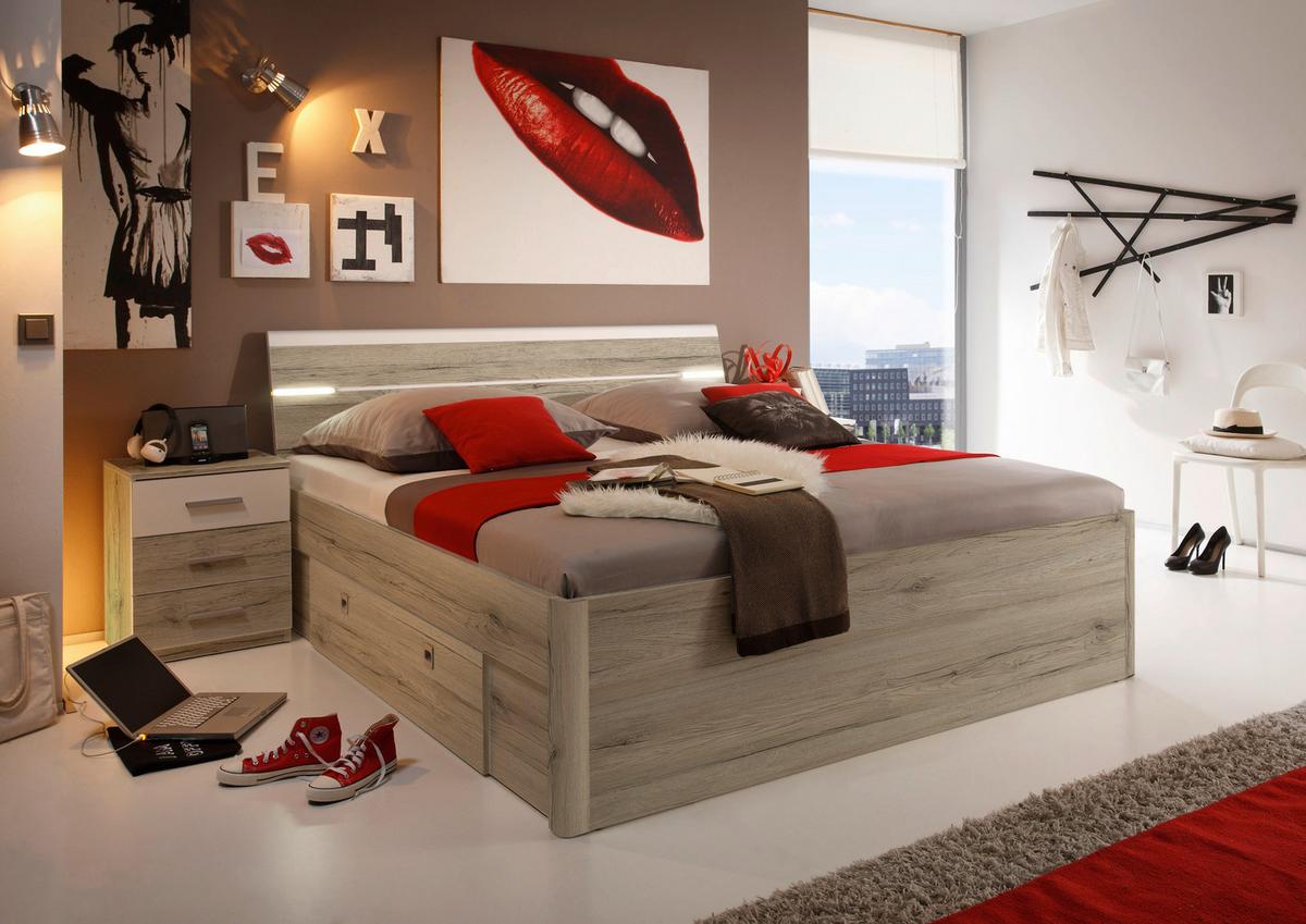 Ágykeret Ágyneműtartóval Mars - tölgyfa színű/fehér, Modern, faalapú anyag (160/200cm)