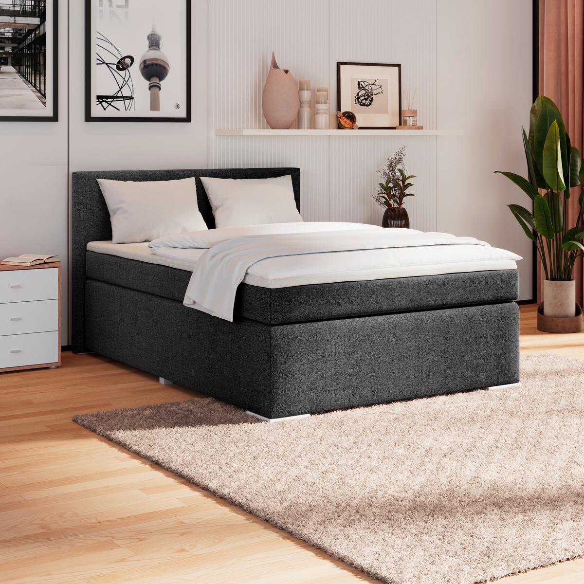 Boxspring Krevet Mira - crna, Konvencionalno, metal/tekstil (140/200cm) - Best Price