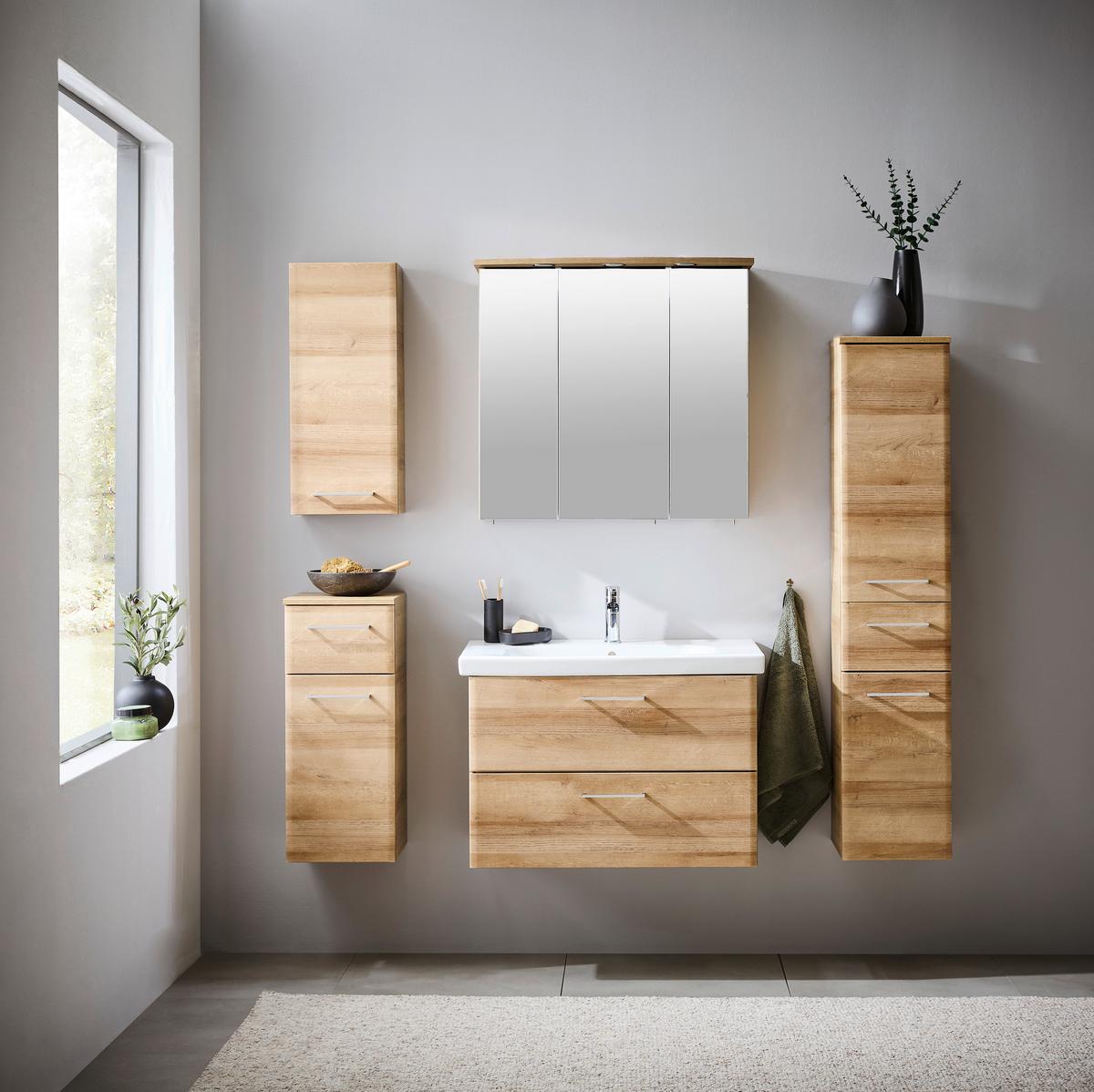 SZAFKA Z LUSTREM PAULA - kolor dębowy/kolor chromowy, Konventionell, materiał drewnopochodny/metal (75/72/20cm) - Xora