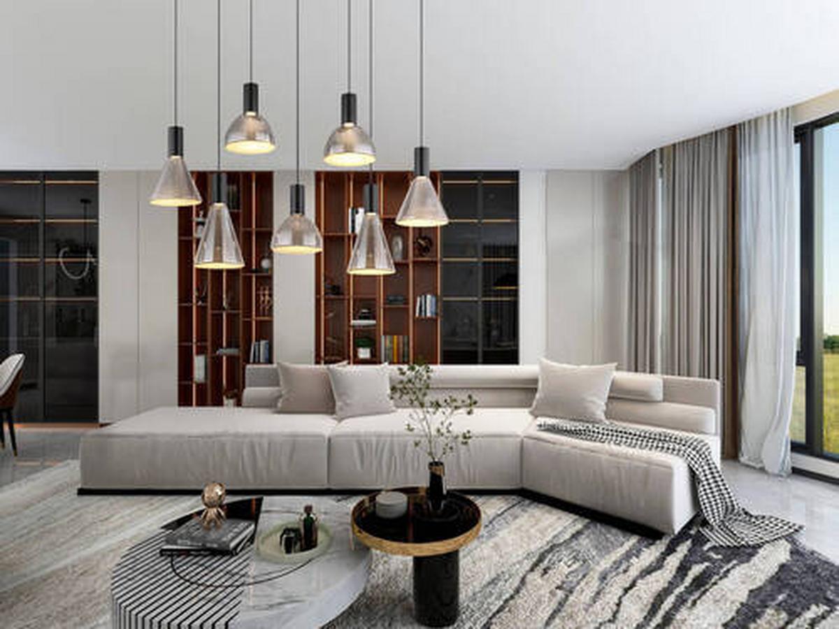 Viseča Led-svetilka 15741-7 - svetlo siva, Design, kovina/umetna masa (97/33/150cm) - Globo