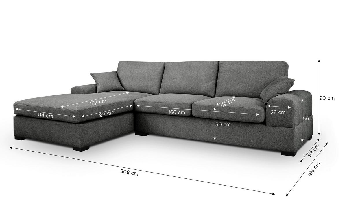 Ecksofa Veda Grau Flachgewebe - Schwarz/Grau, Basics, Holz/Textil (308/186cm) - MID.YOU