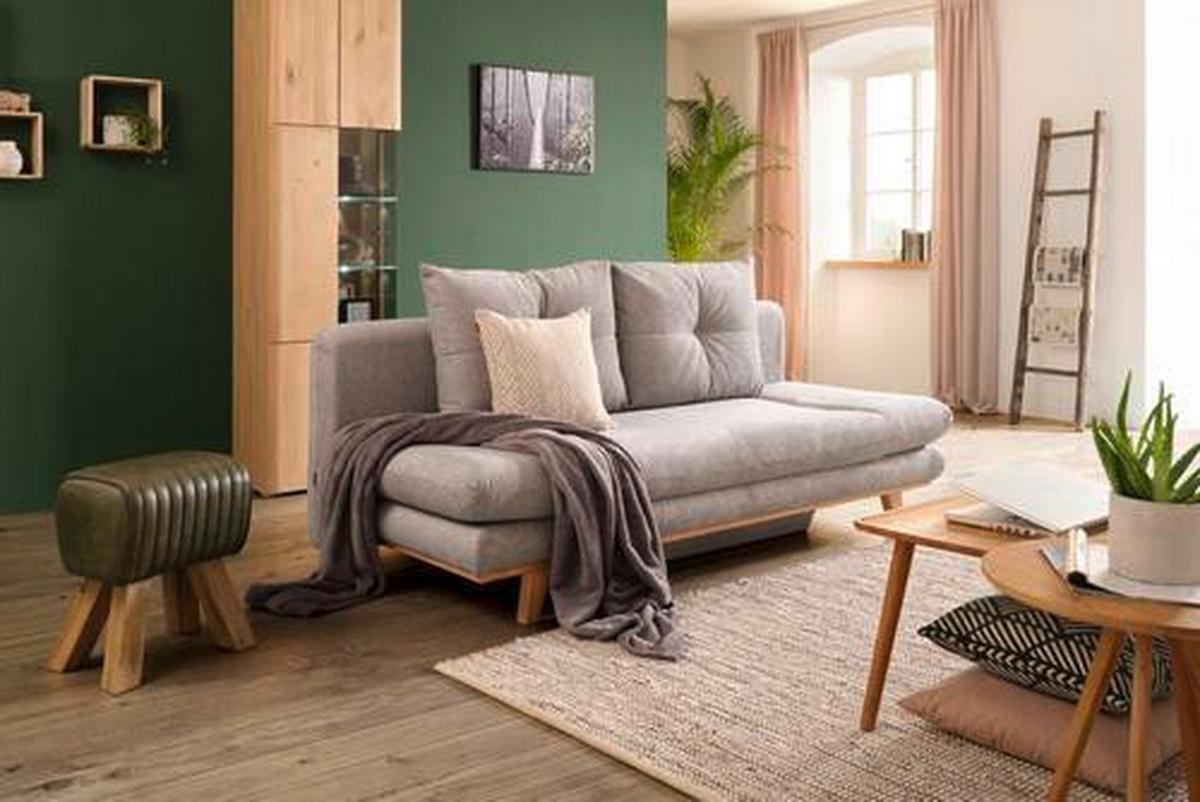 Hocker aus Leder/Mangoholz massiv - Naturfarben/Grün, Lifestyle, Leder/Holz (27/46/38cm) - Mömax